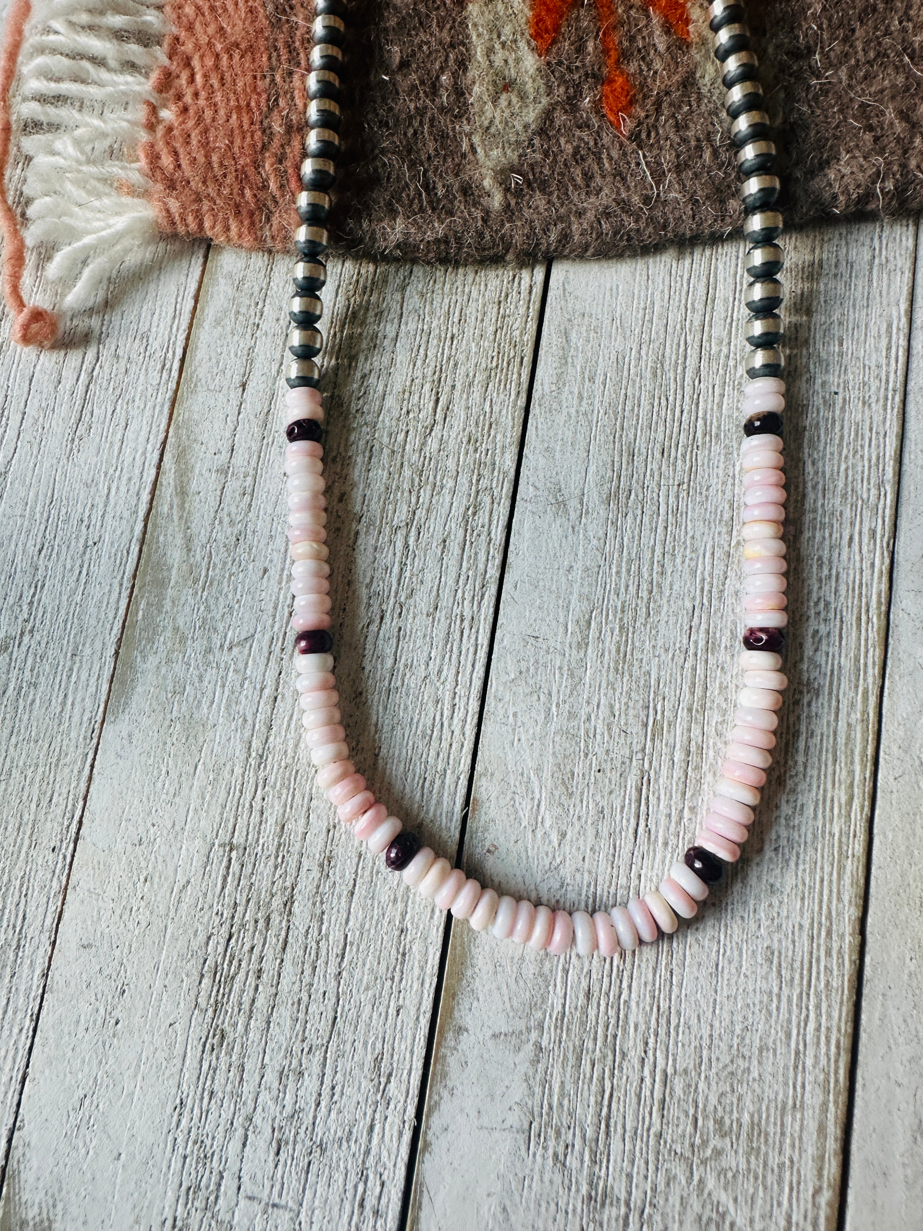 Handcrafted Sterling Silver Pearl, Queen Pink Conch & Spiny Beaded 24” Necklace