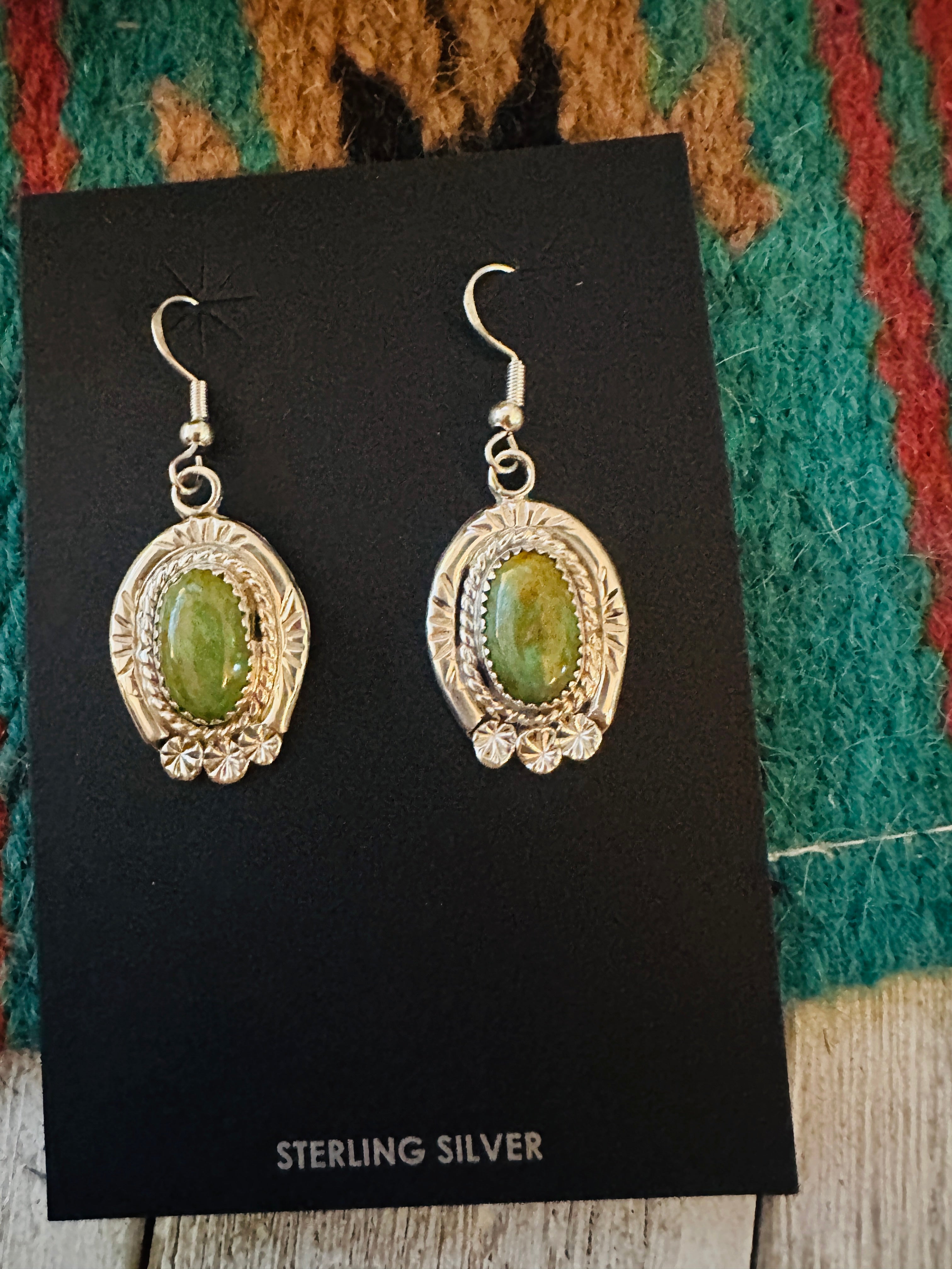 Handcrafted Royston Turquoise & Sterling Silver Dangle Earrings