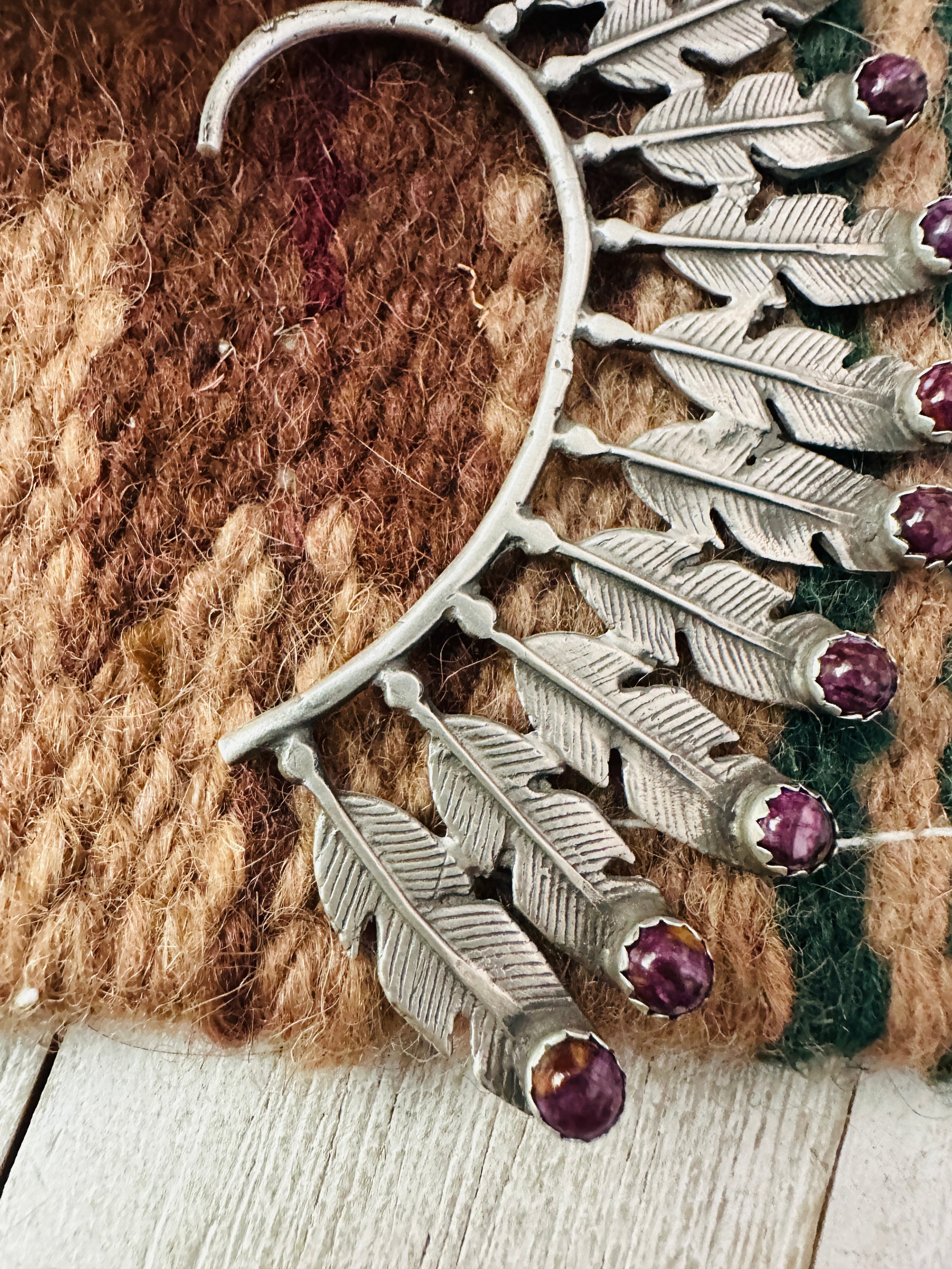 Navajo Purple Spiny & Sterling Silver Feather Cuff Earring (Right Side)