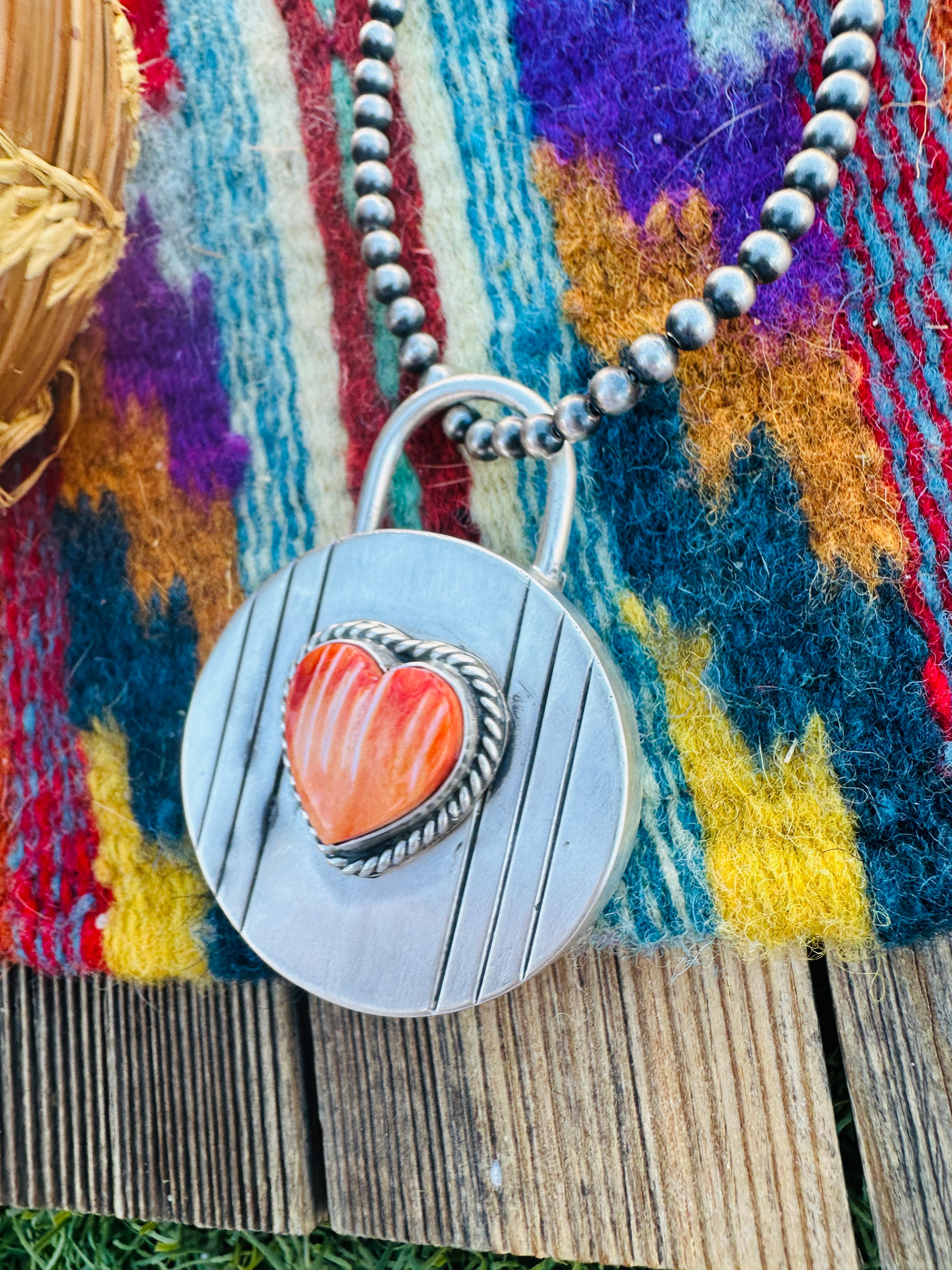 Handcrafted Spiny Oyster & Sterling Silver Heart Locket Style Pendant by Charles Johnson