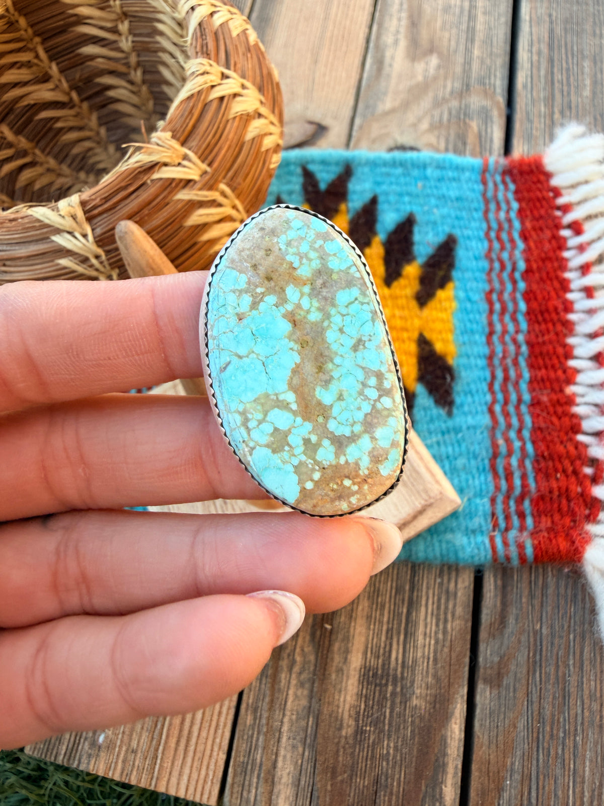 Handcrafted Number 8 Turquoise & Sterling Silver Adjustable Ring by Leslie Nez