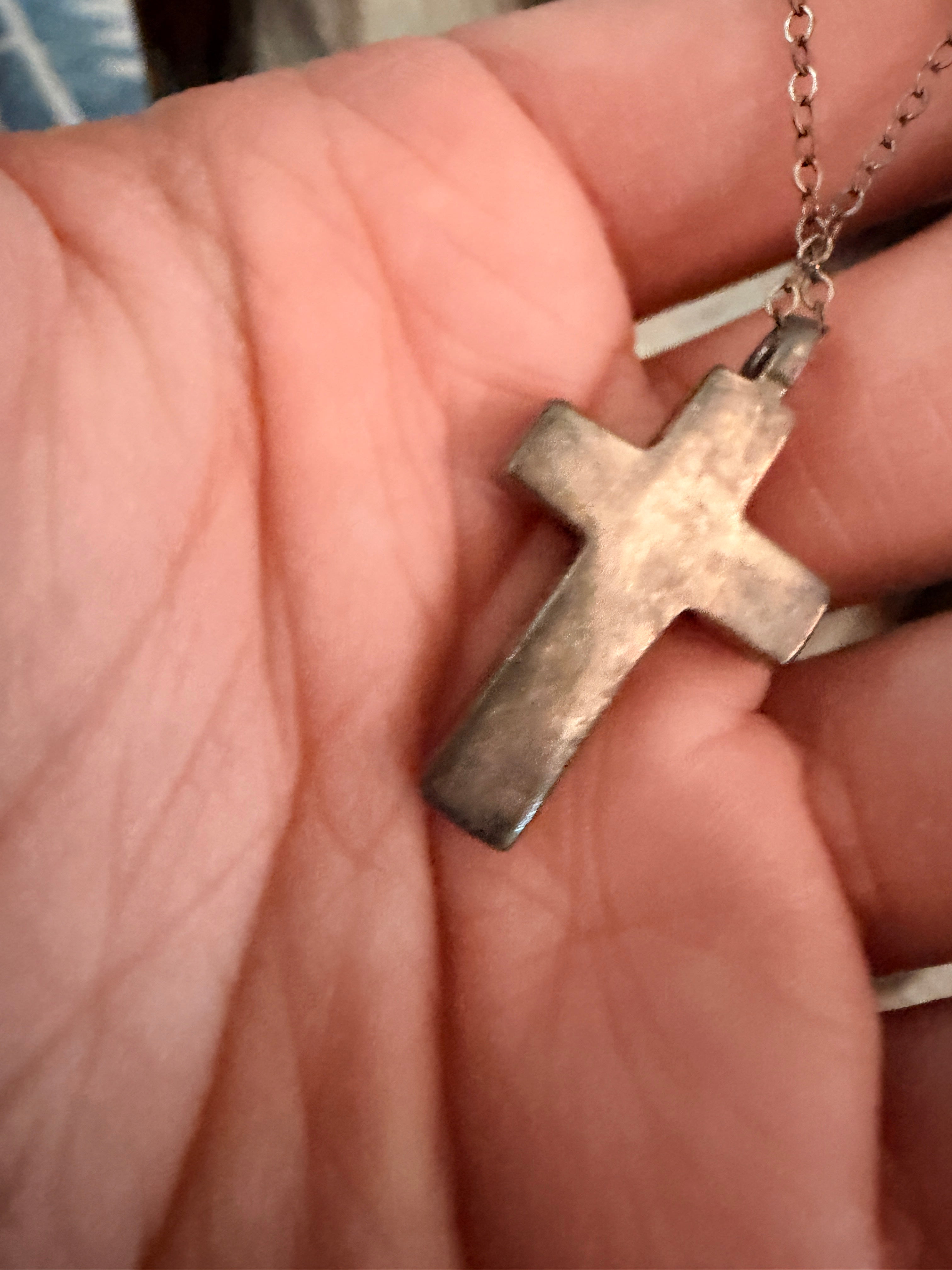 Old Pawn Handcrafted Sterling Silver and Multi Stone Inlay Cross Necklace