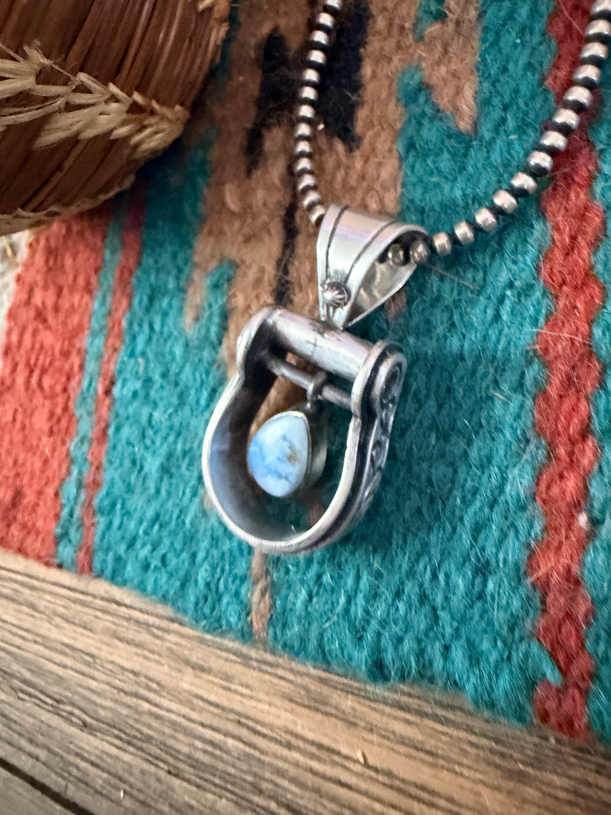Handcrafted Sterling Silver & Turquoise Stirrup Pendant by Charles Johnson