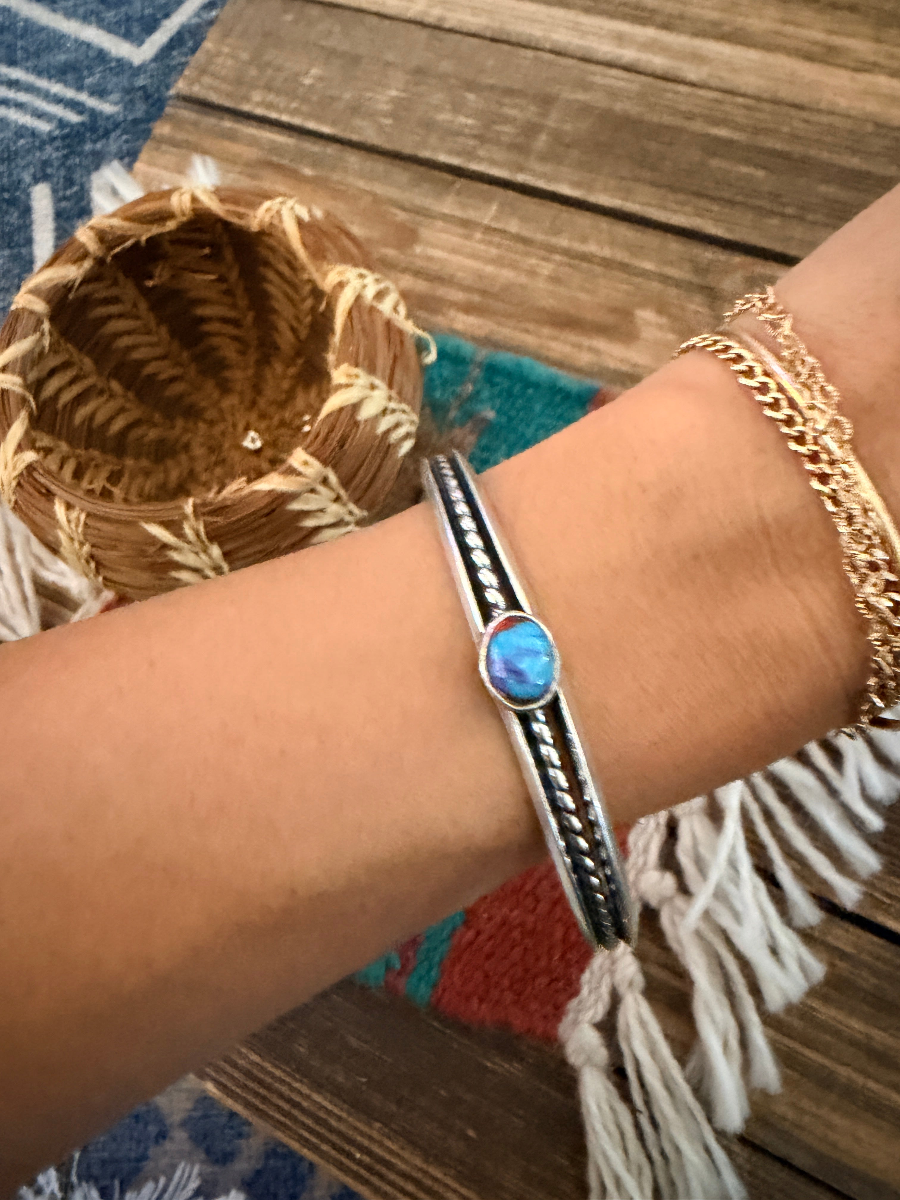 Handcrafted Pink Dream Mojave & Sterling Silver Cuff Bracelet