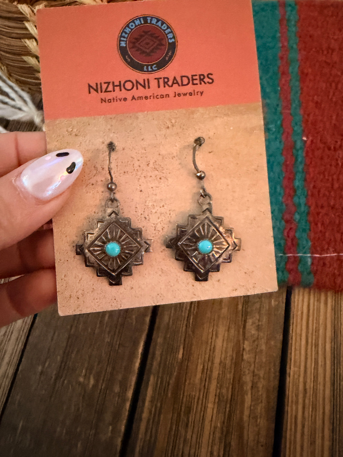 Old Pawn Handcrafted Sterling Silver & Turquoise Dangle Earrings
