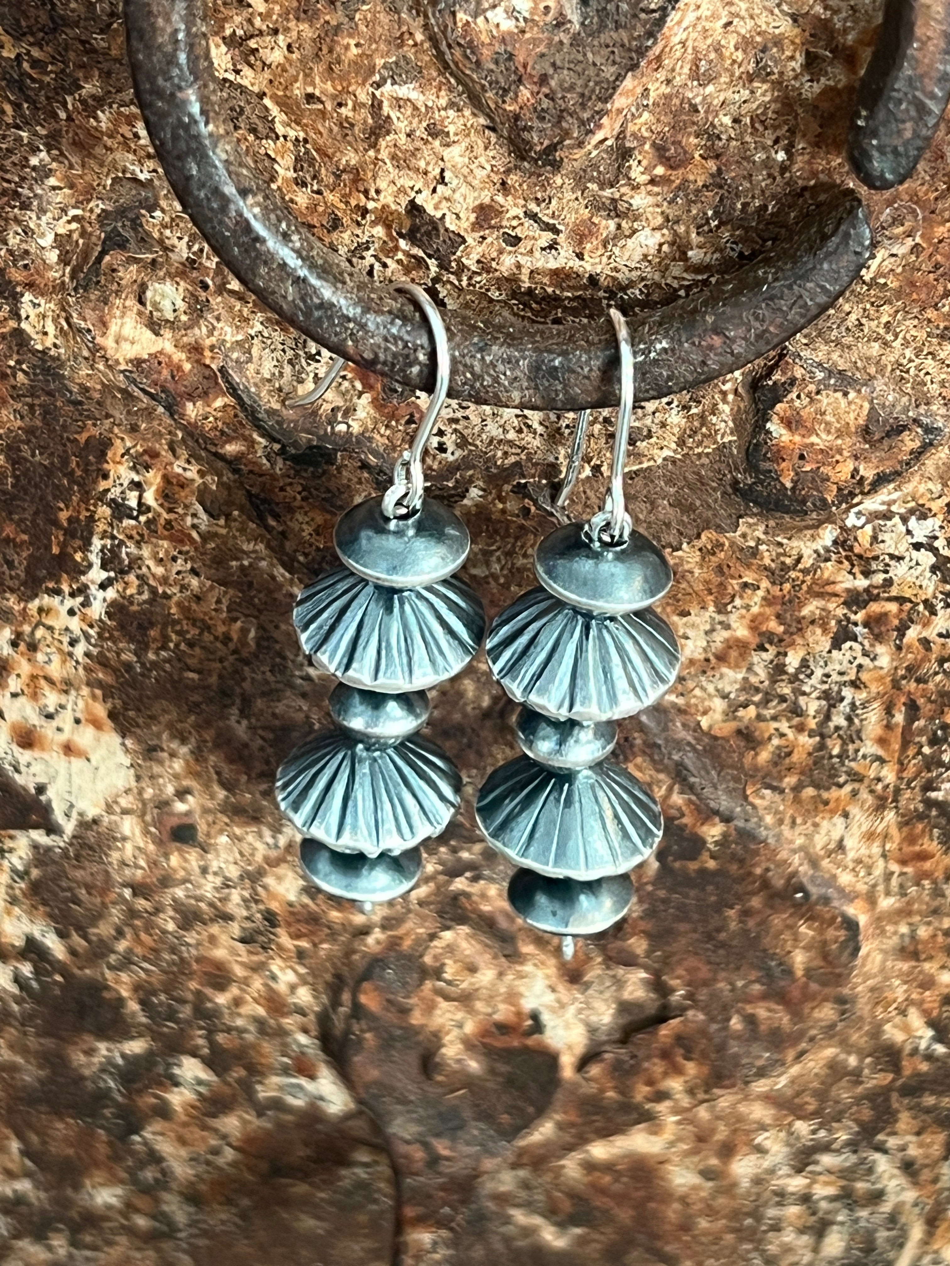 Navajo Sterling Silver Handmade Beaded Drop Earrings