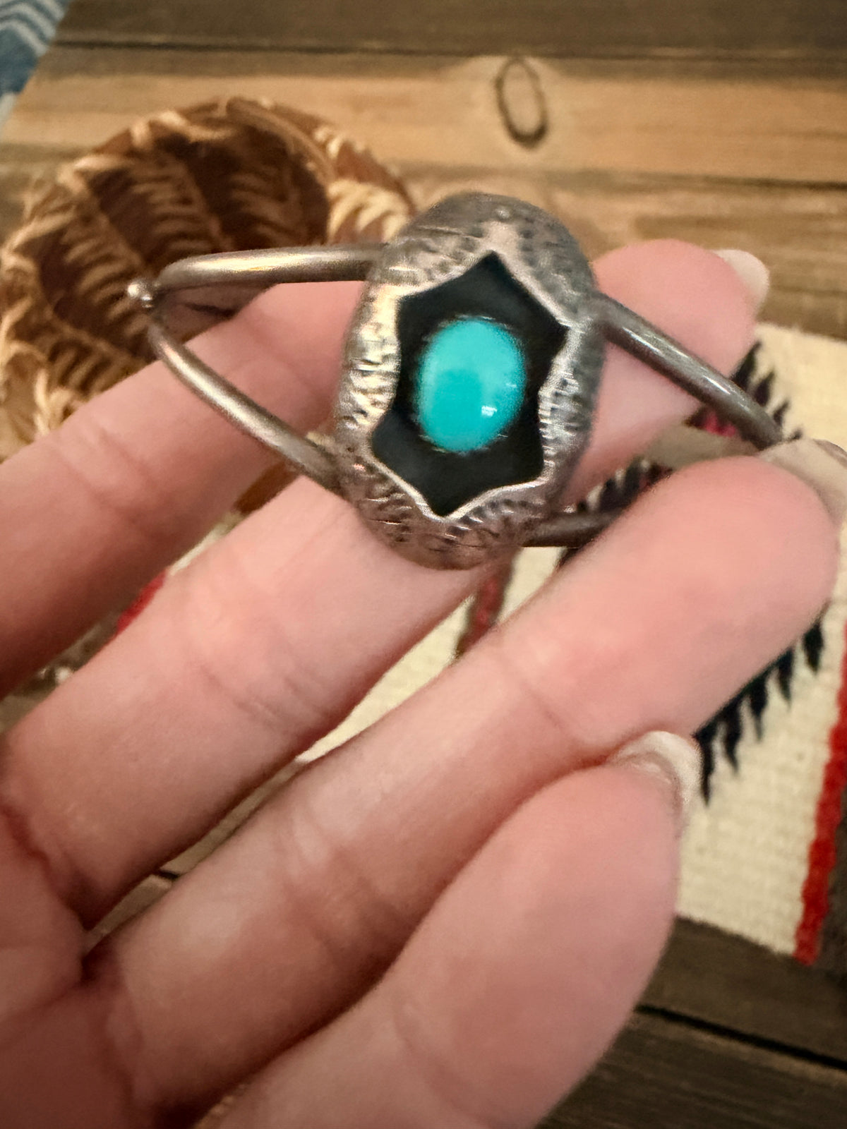 Handcrafted Old Pawn Sterling Silver & Turquoise Cuff Bracelet