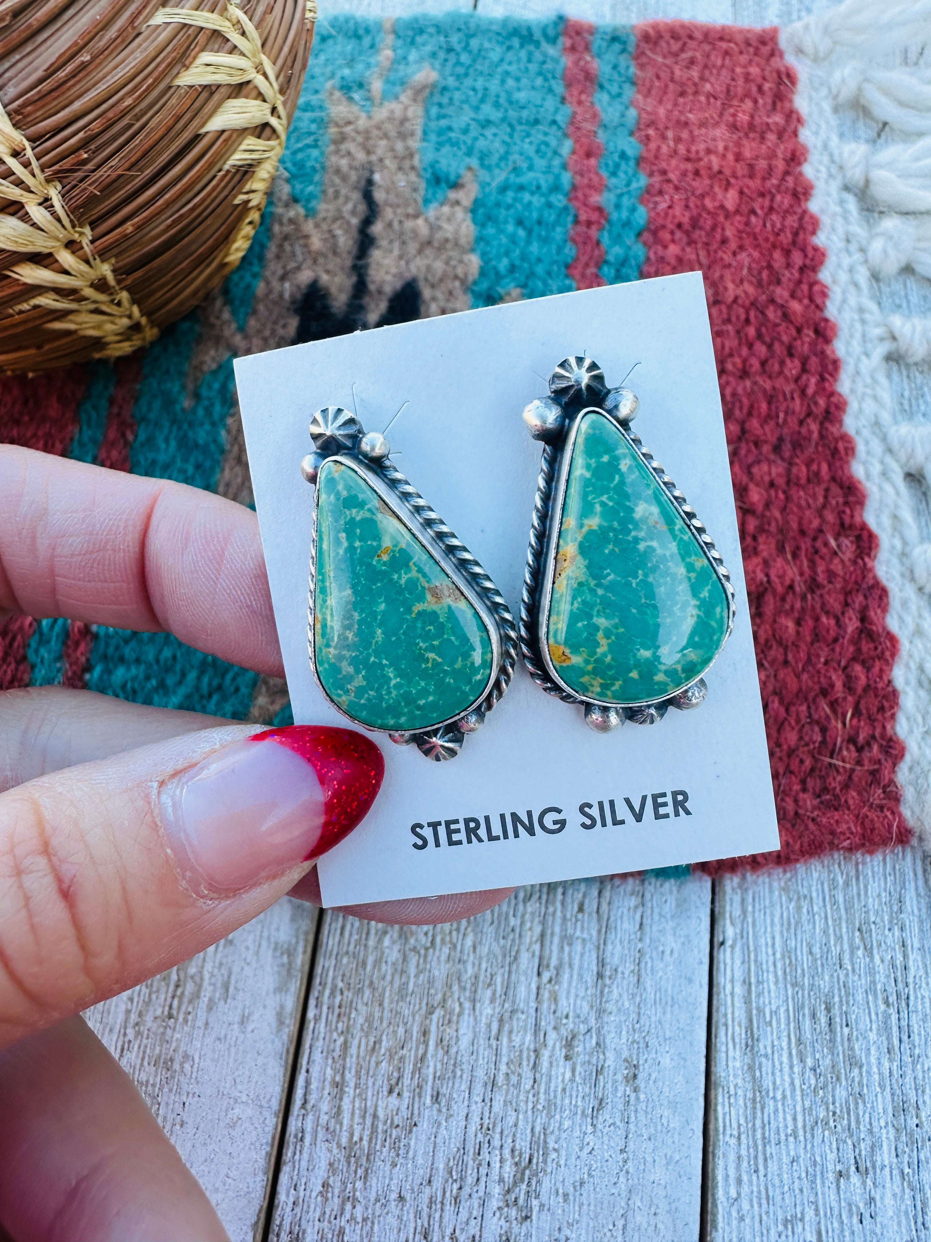 Handcrafted Kingman Turquoise & Sterling Silver Post Earrings