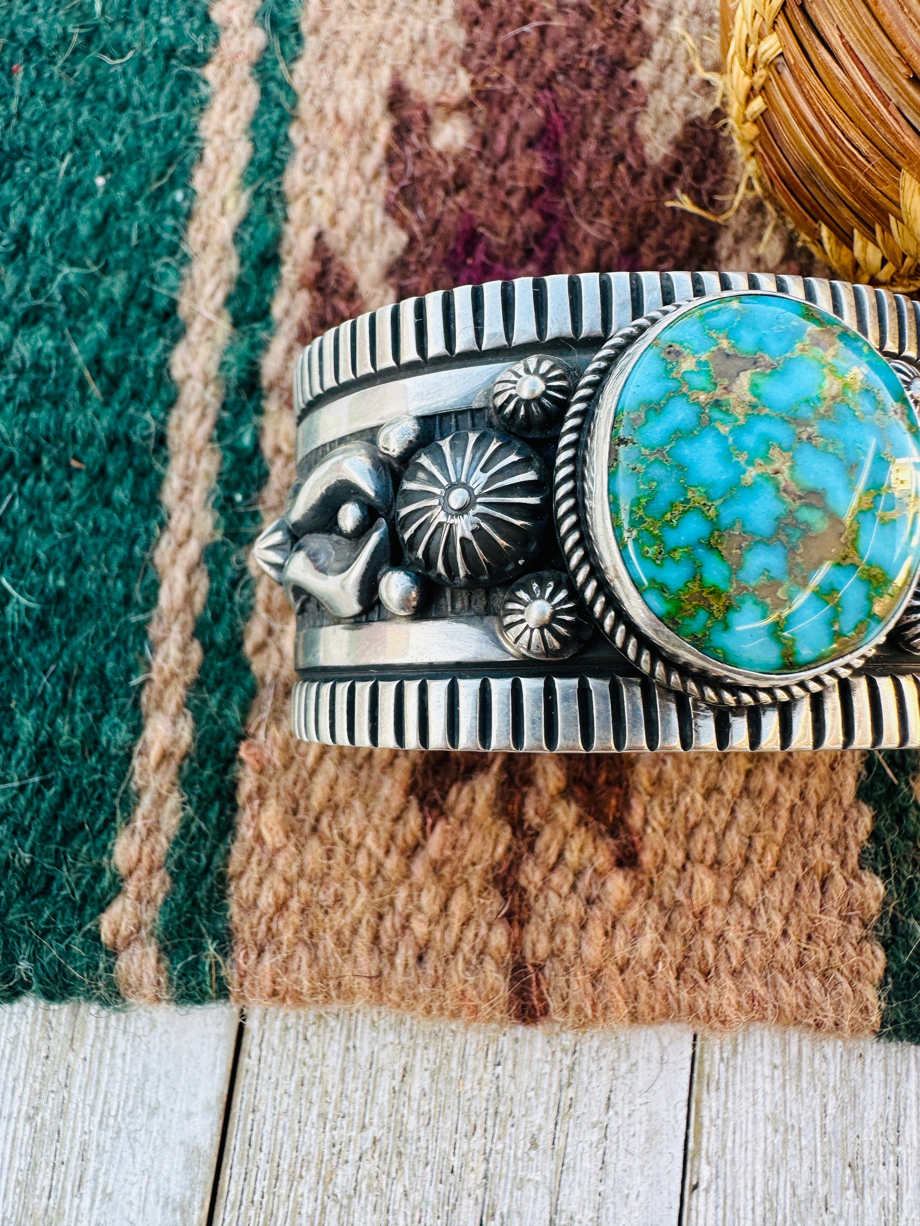 Handcrafted Old Pawn Sterling Silver & Sonoran Mountain Turquoise Cuff Bracelet