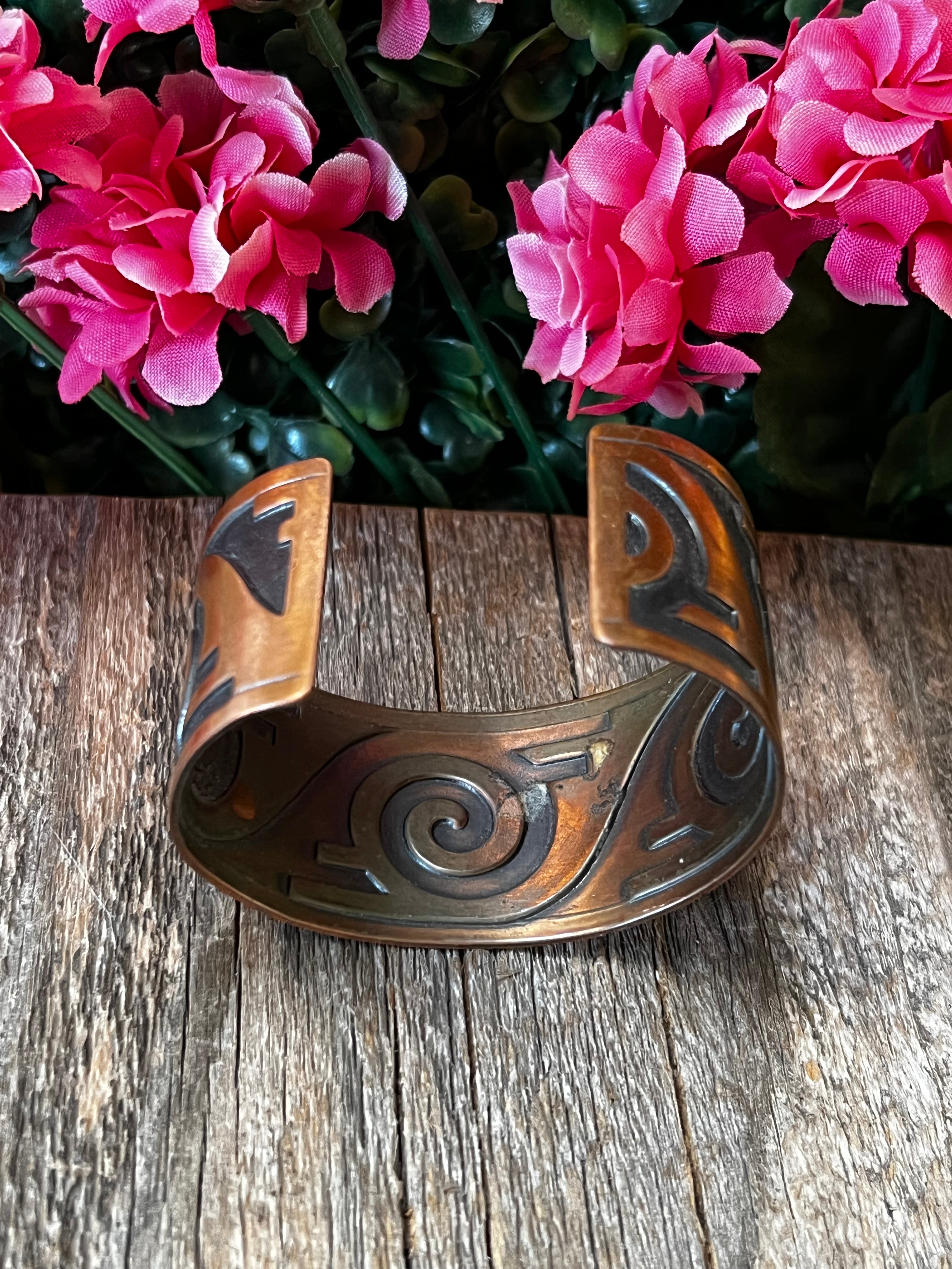 Handmade Vintage Copper Pattern Cuff Bracelet