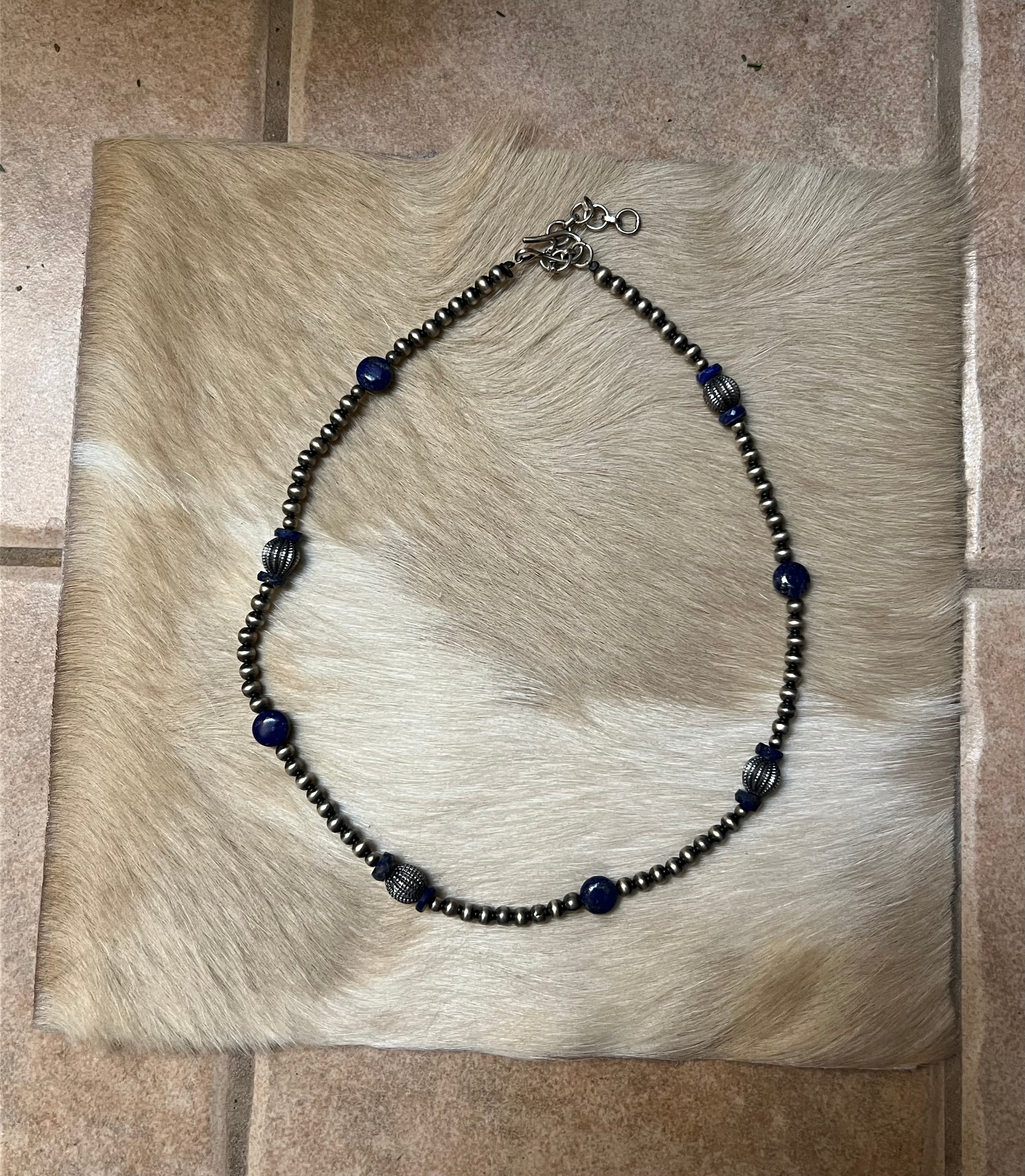 Handmade Lapis & Sterling Silver Beaded Necklace