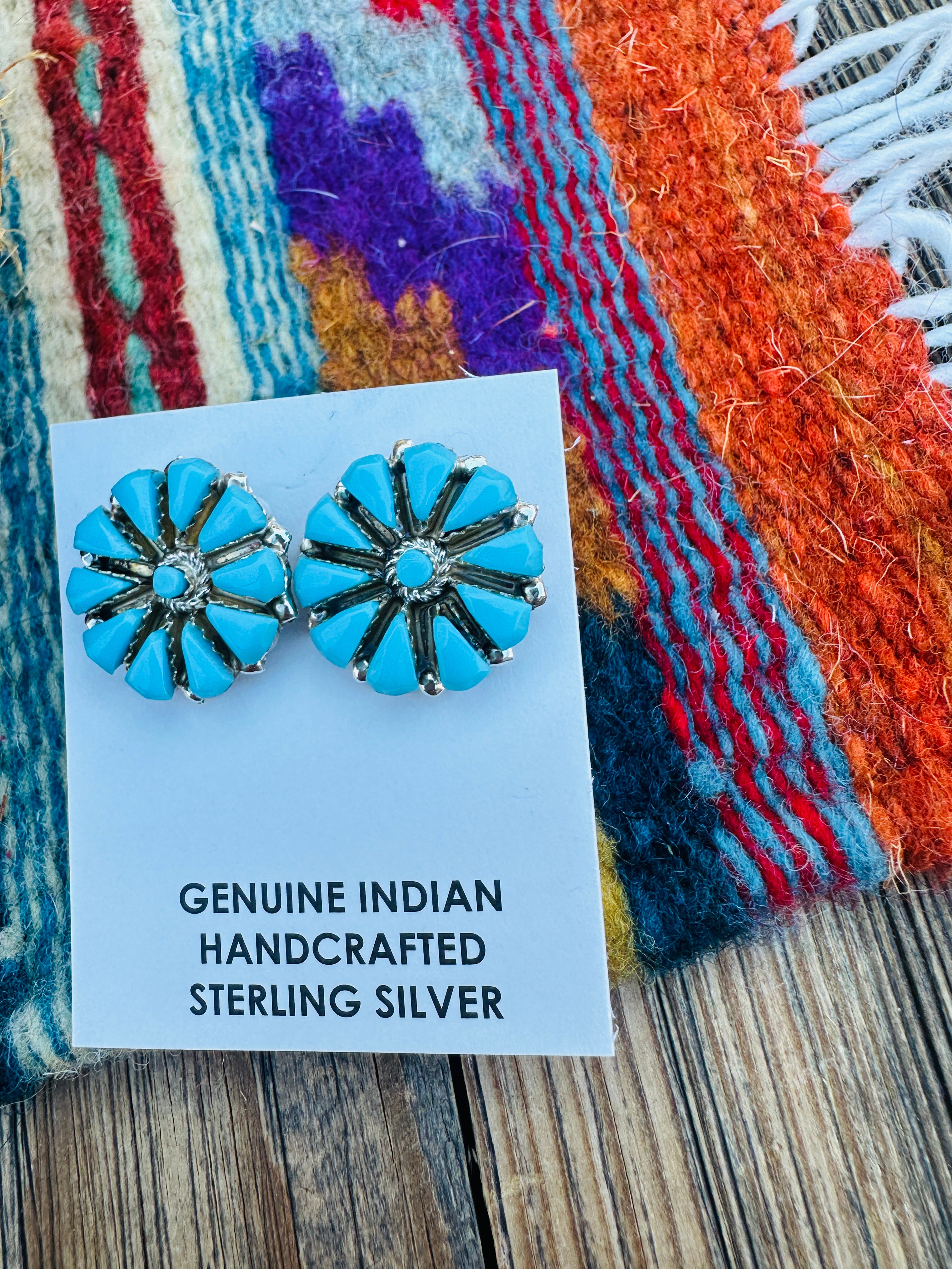Handcrafted Turquoise & Sterling Silver Cluster Post Earrings