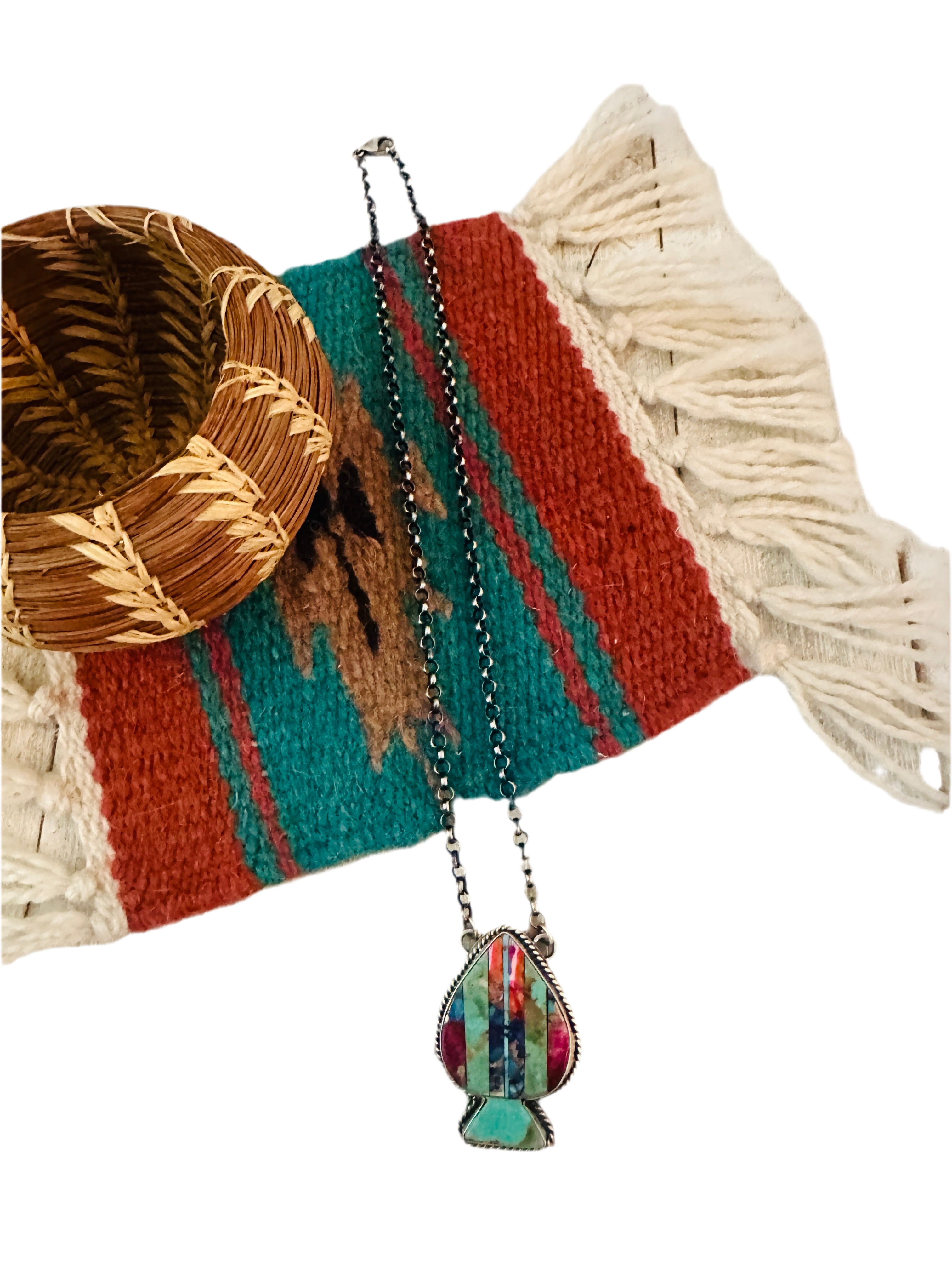 Navajo Sterling Silver & Multi Stone Inlay Spade Necklace