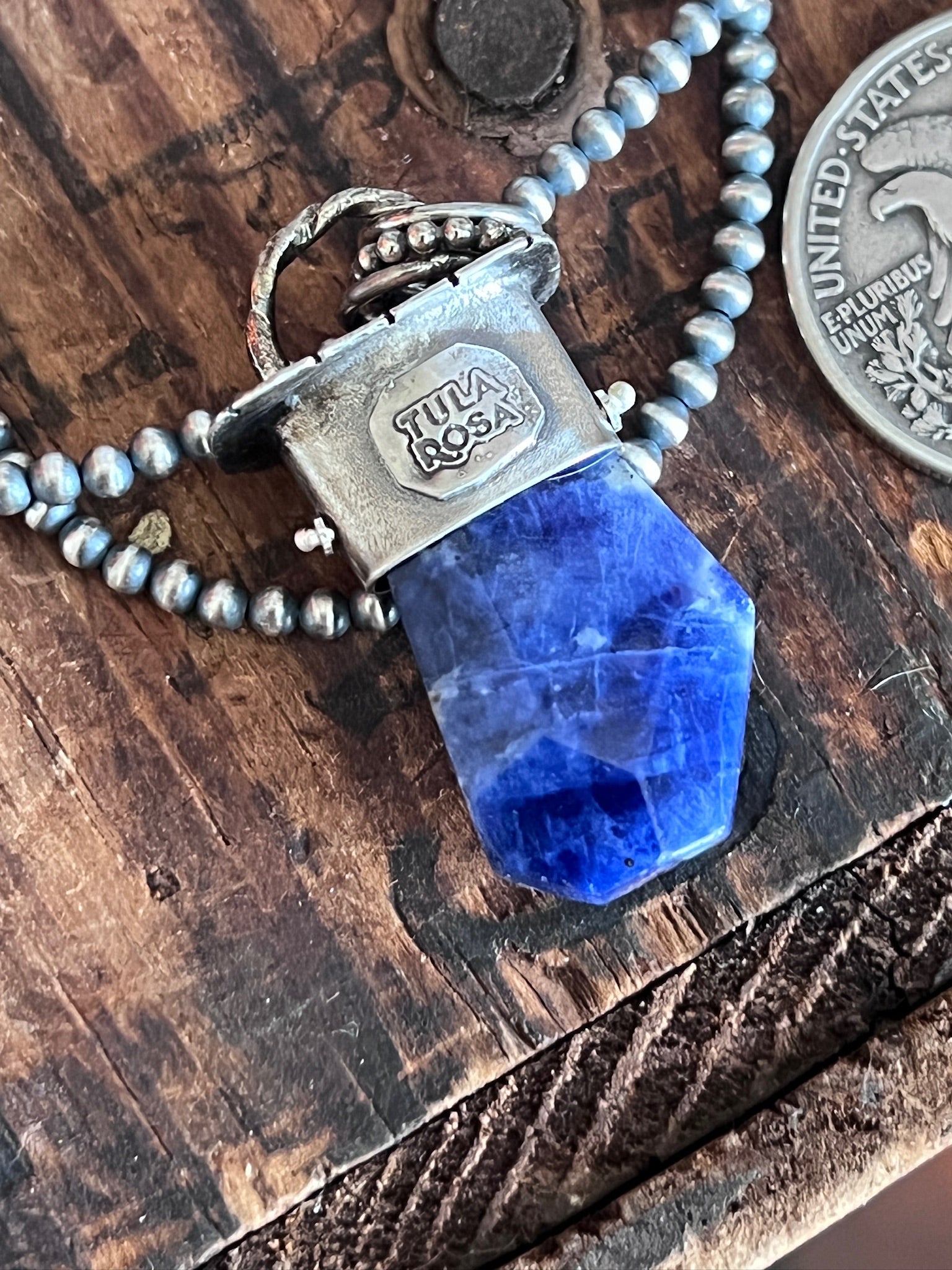 Sterling Silver Gem Collector 30” + 2” Beaded Necklace w/ Sodalite & Daisy Pendant