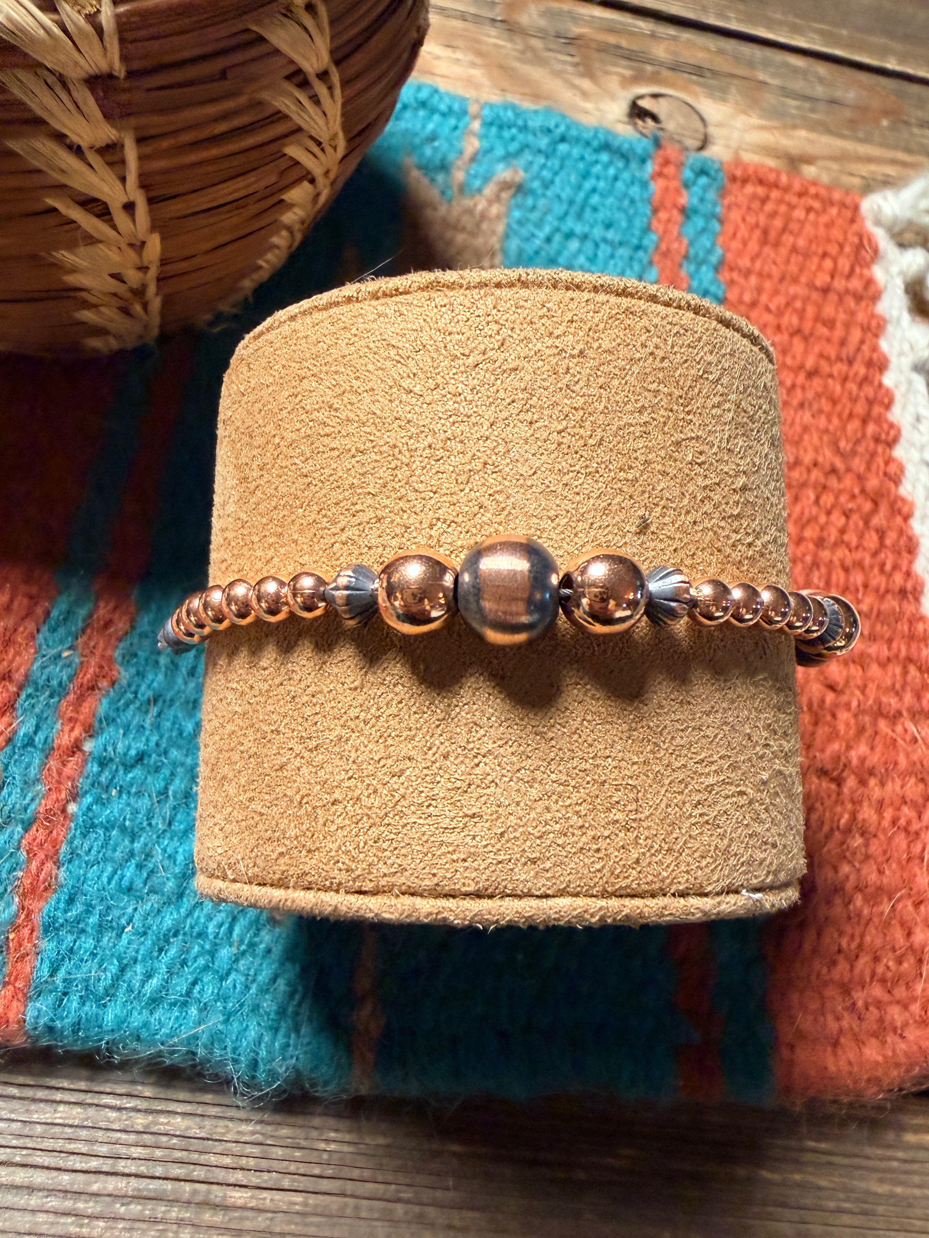 Handcrafted Copper Beaded Bracelet 7.5”