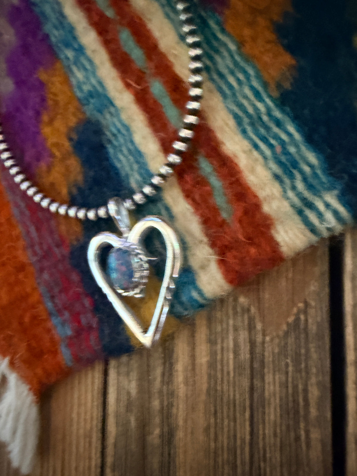 Handcrafted Sterling Silver & Blue Opal Heart Pendant by Joseph Martinez