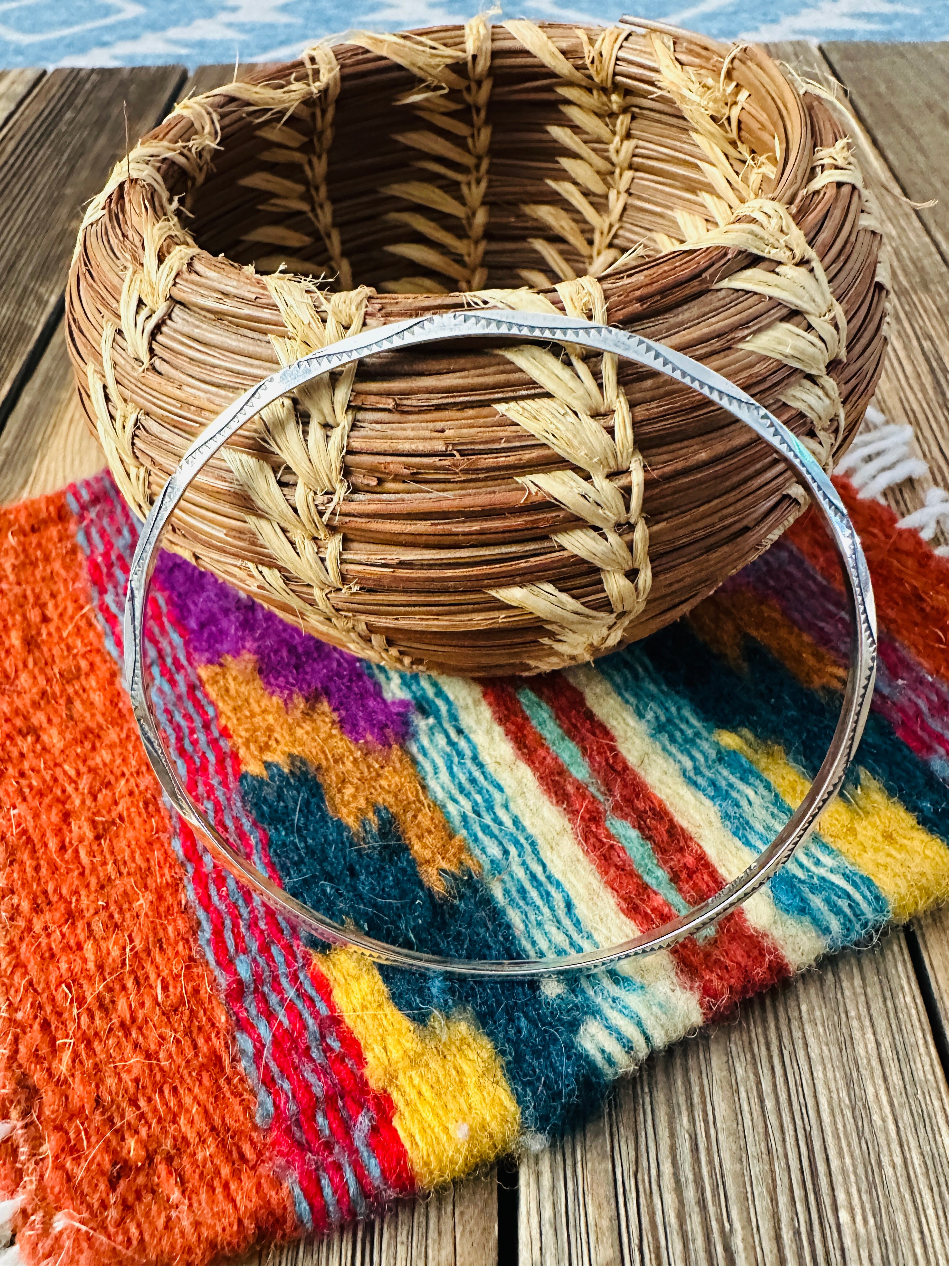 Hand Stamped Sterling Silver Bangle Bracelet