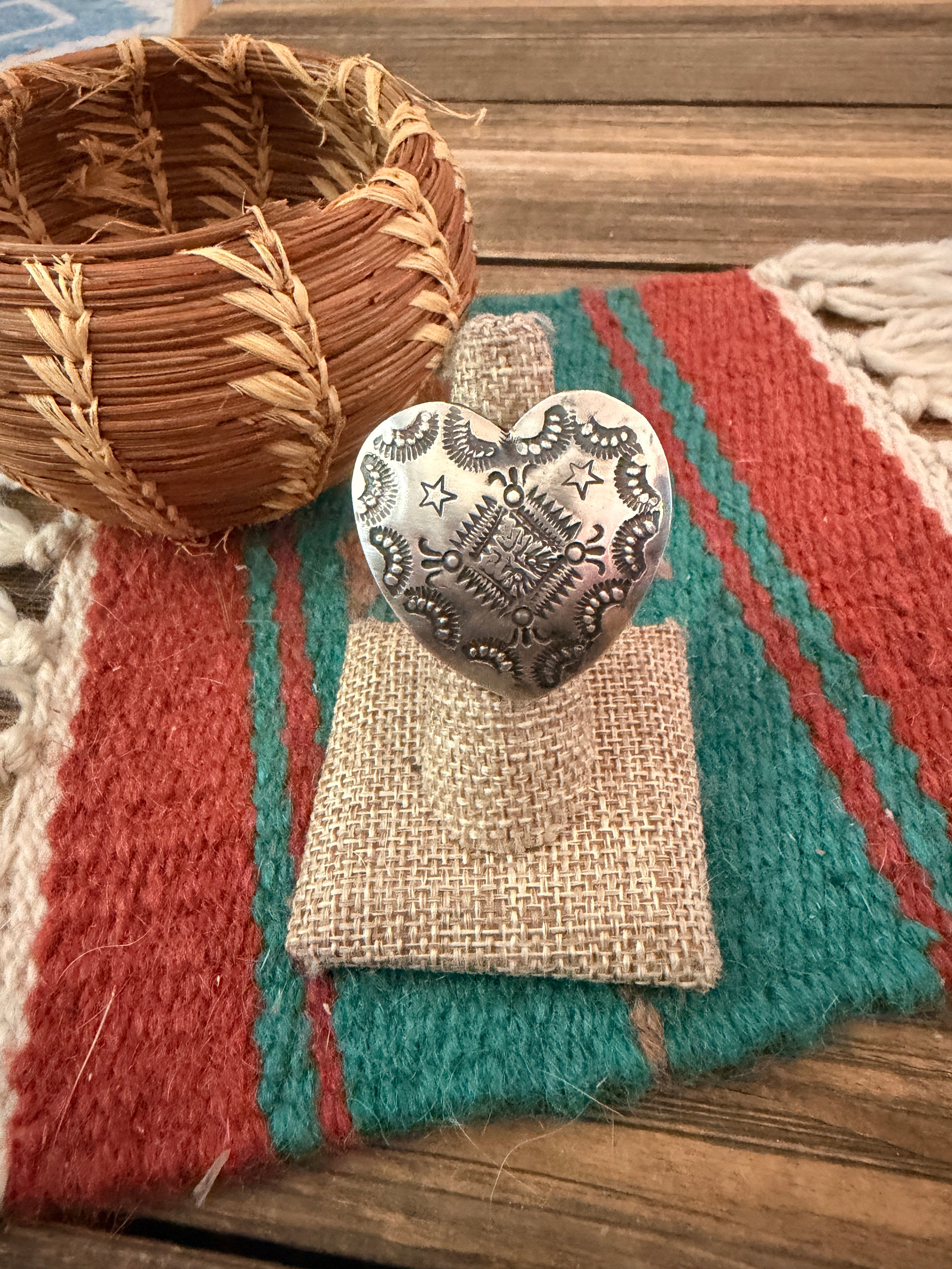 Handcrafted Sterling Silver Adjustable Heart Concho Ring by Vincent Platero