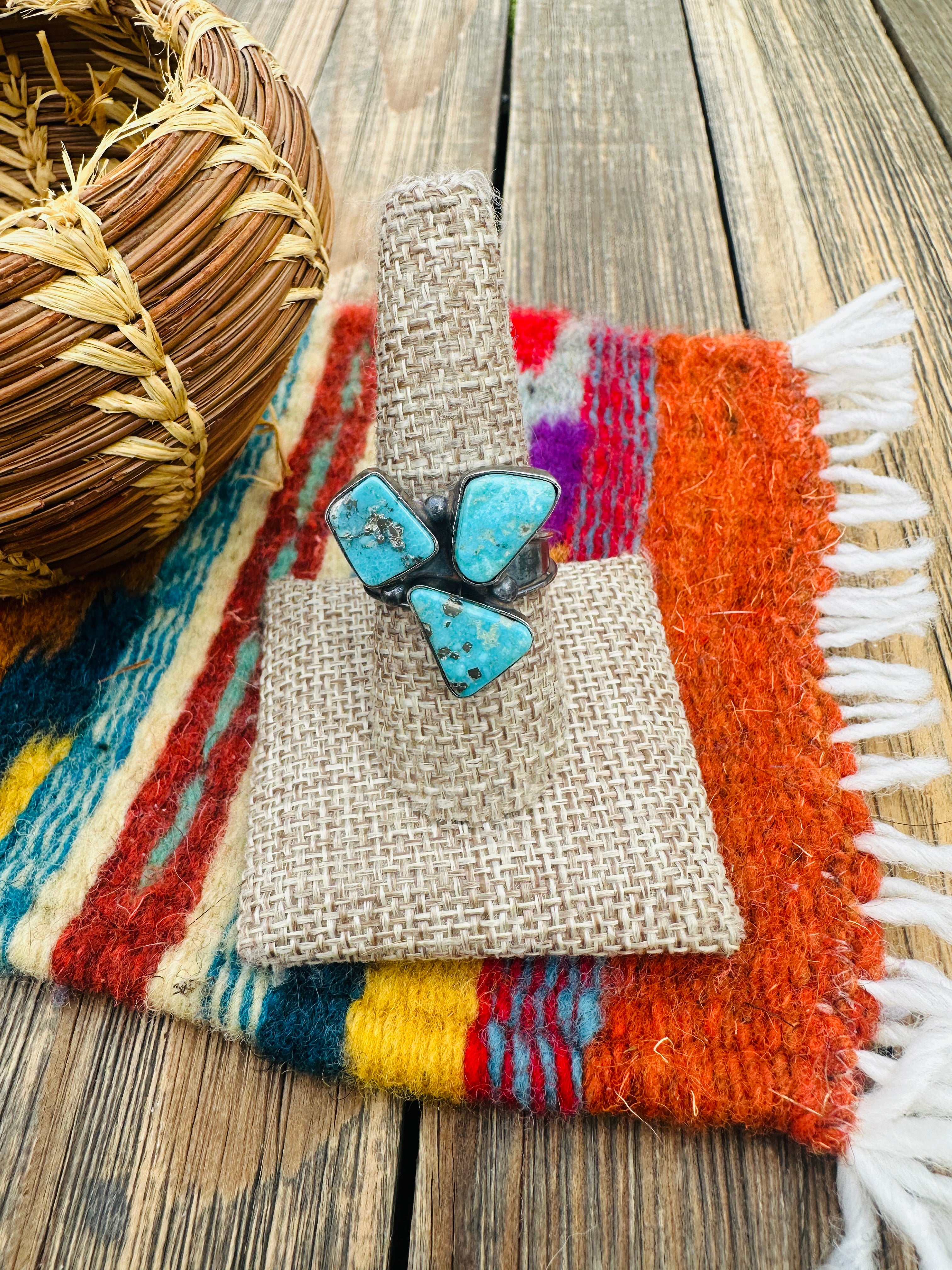 Handcrafted Turquoise & Sterling Silver Adjustable Ring by Jacqueline Silver