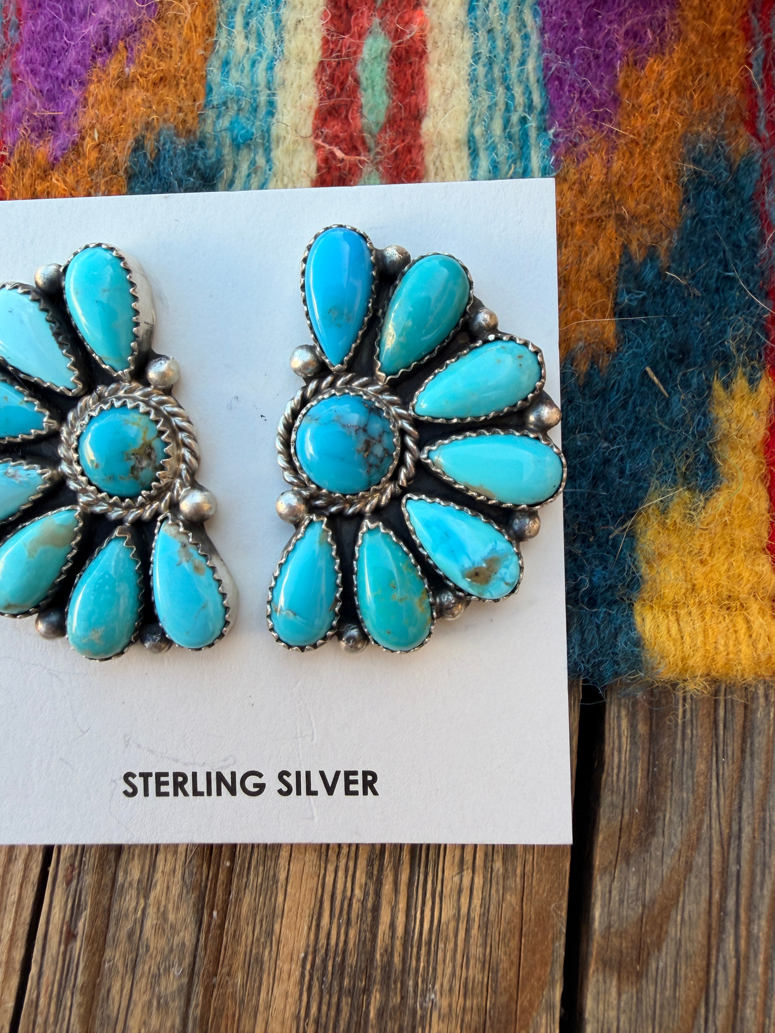 Handcrafted Turquoise & Sterling Silver Cluster Post Earrings by Effie Garfield
