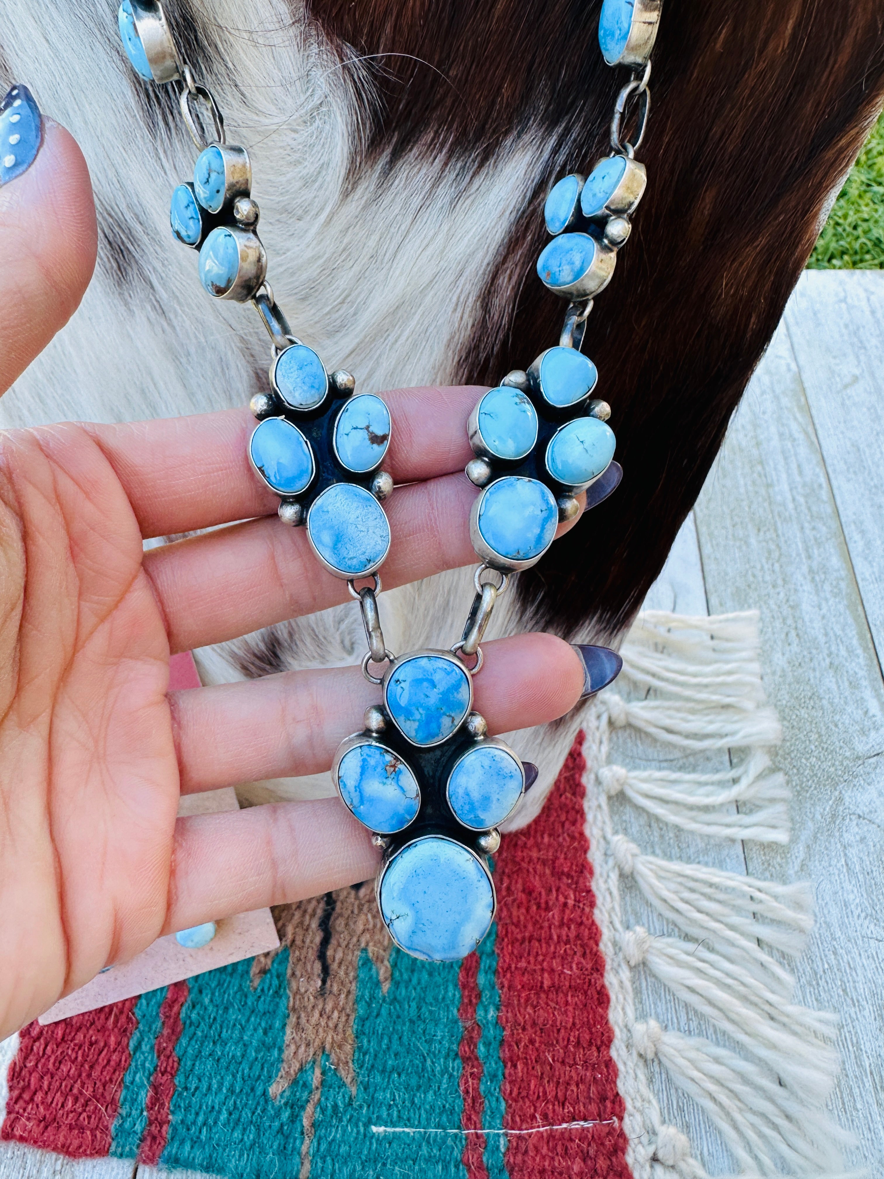 Handcrafted Golden Hills Turquoise & Sterling Silver Necklace and Earring Set by Louise Jim