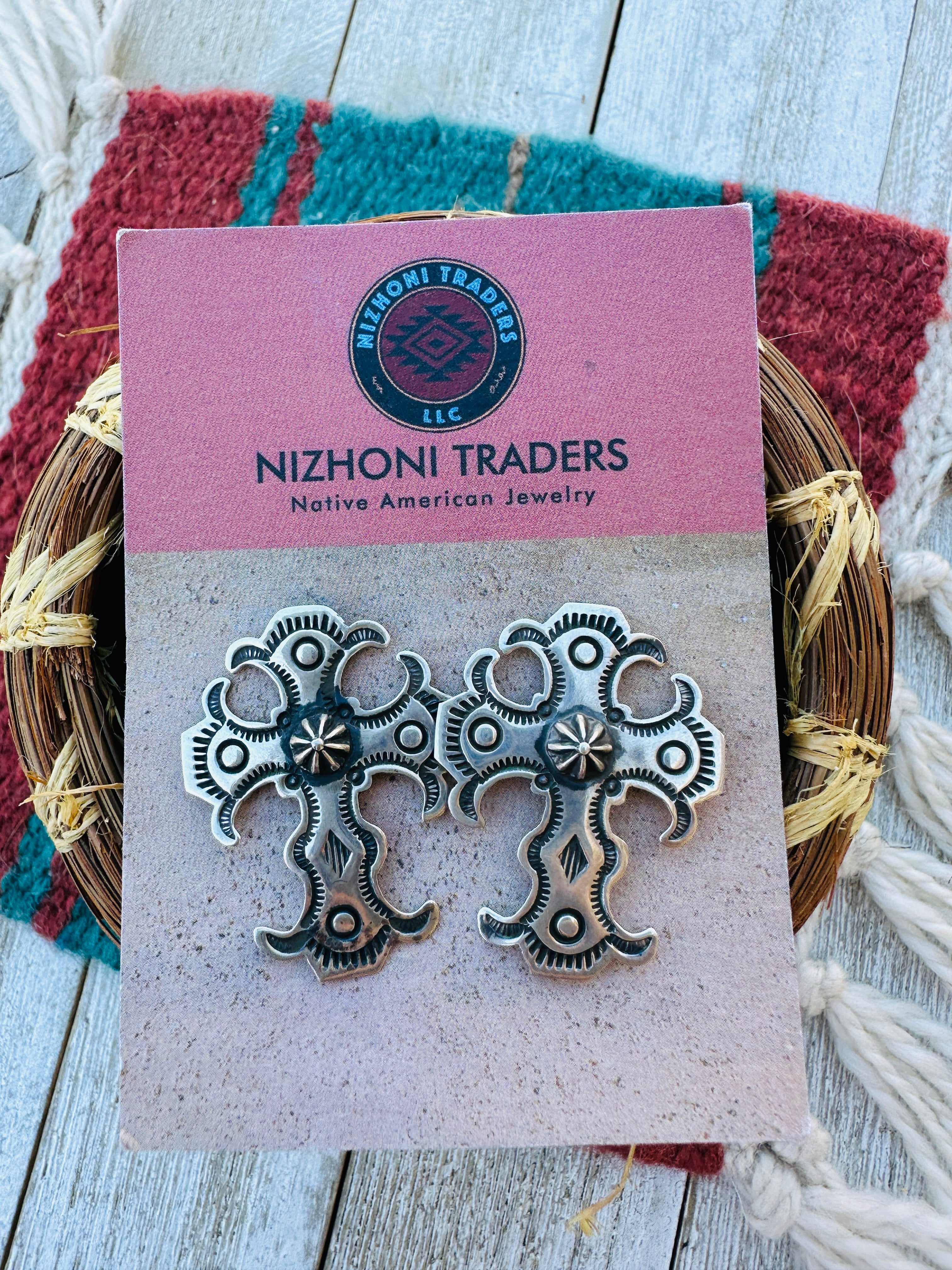 Handcrafted Sterling Silver Concho Cross Post Earrings by Happy Piasso