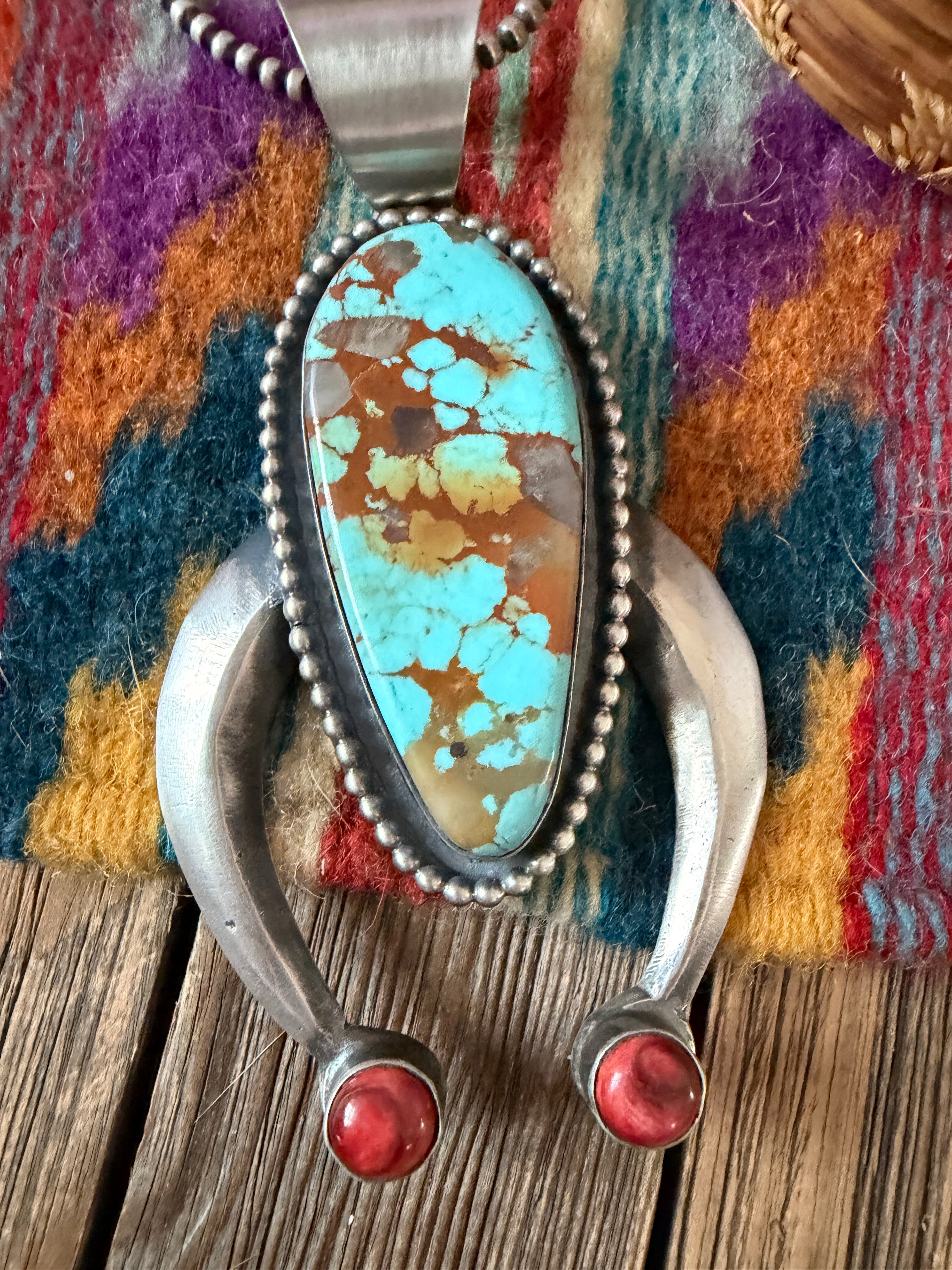 Handcrafted Sterling Silver, Number 8 Turquoise & Spiny Naja Pendant by Chimney Butte