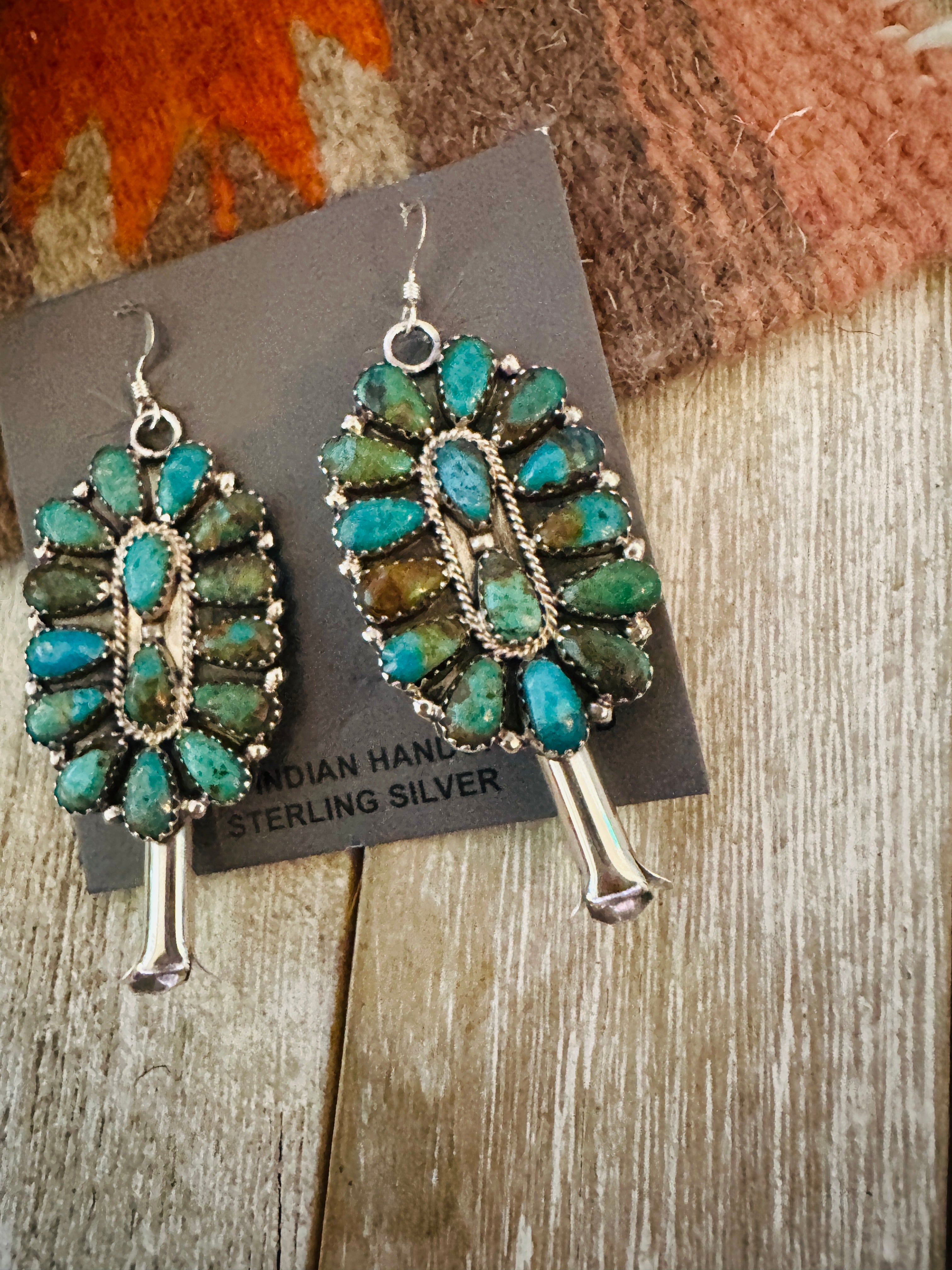 Handcrafted Sterling Silver & Turquoise Cluster Blossom Dangle Earrings
