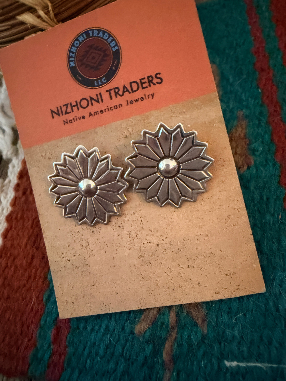 Old Pawn Handcrafted Sterling Silver Flower Post Earrings