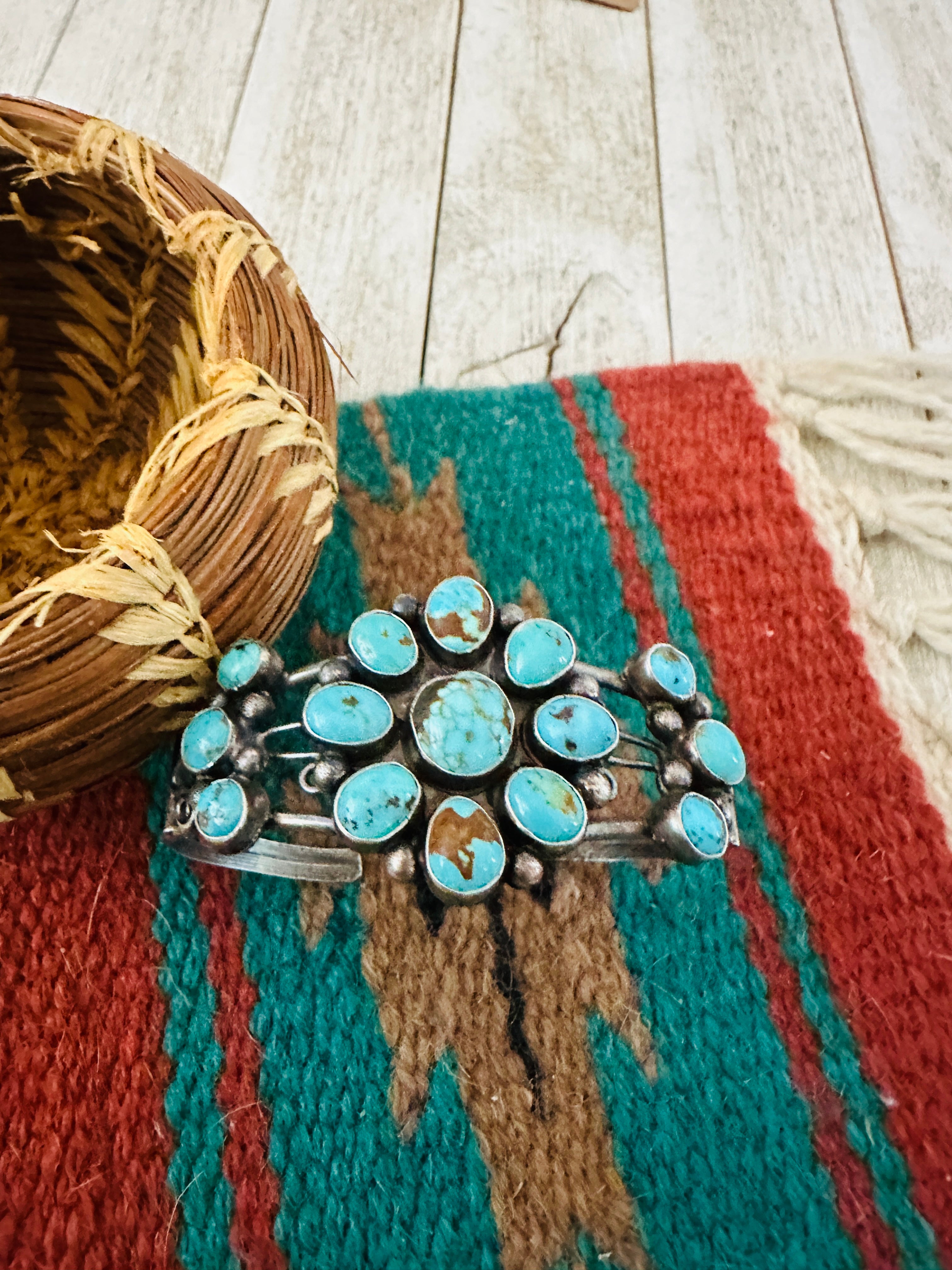 Handcrafted Sterling Silver & Turquoise Cluster Cuff Bracelet by Jacqueline Silver /