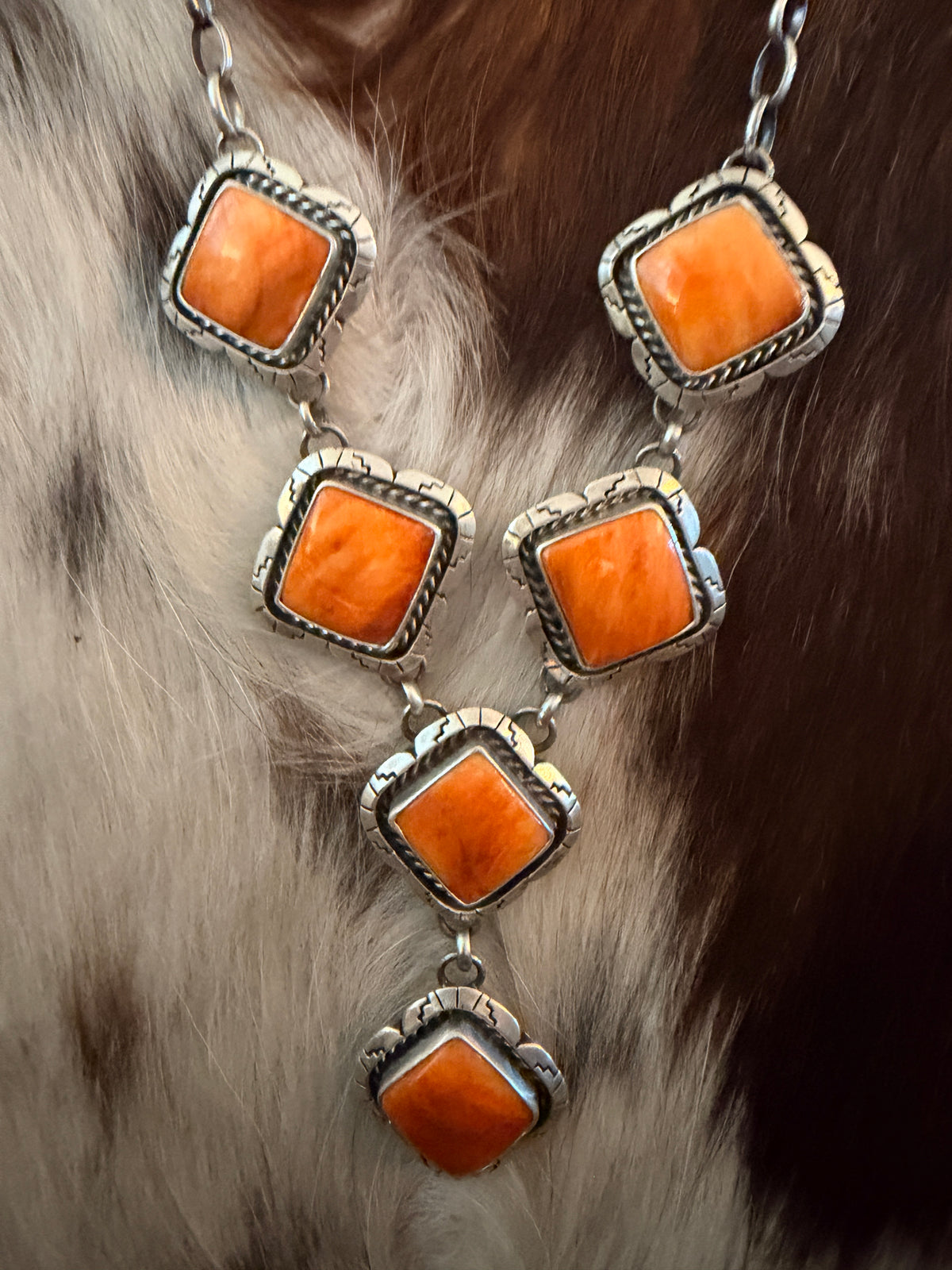 Handcrafted Spiny Oyster & Sterling Silver Cluster Necklace and Earring Set by Larry Kaye