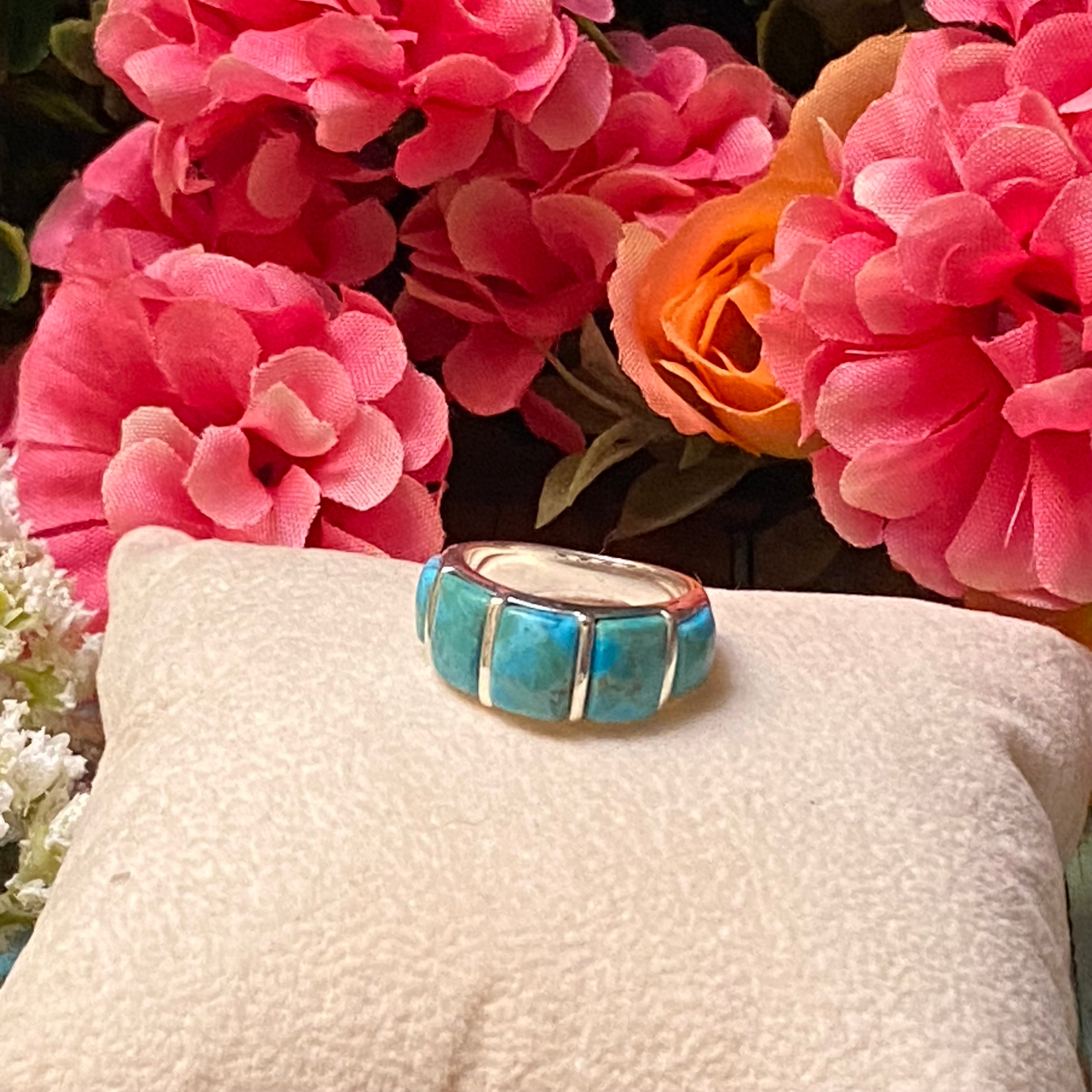 Sterling Silver Five Stone Turquoise Ring Size 6