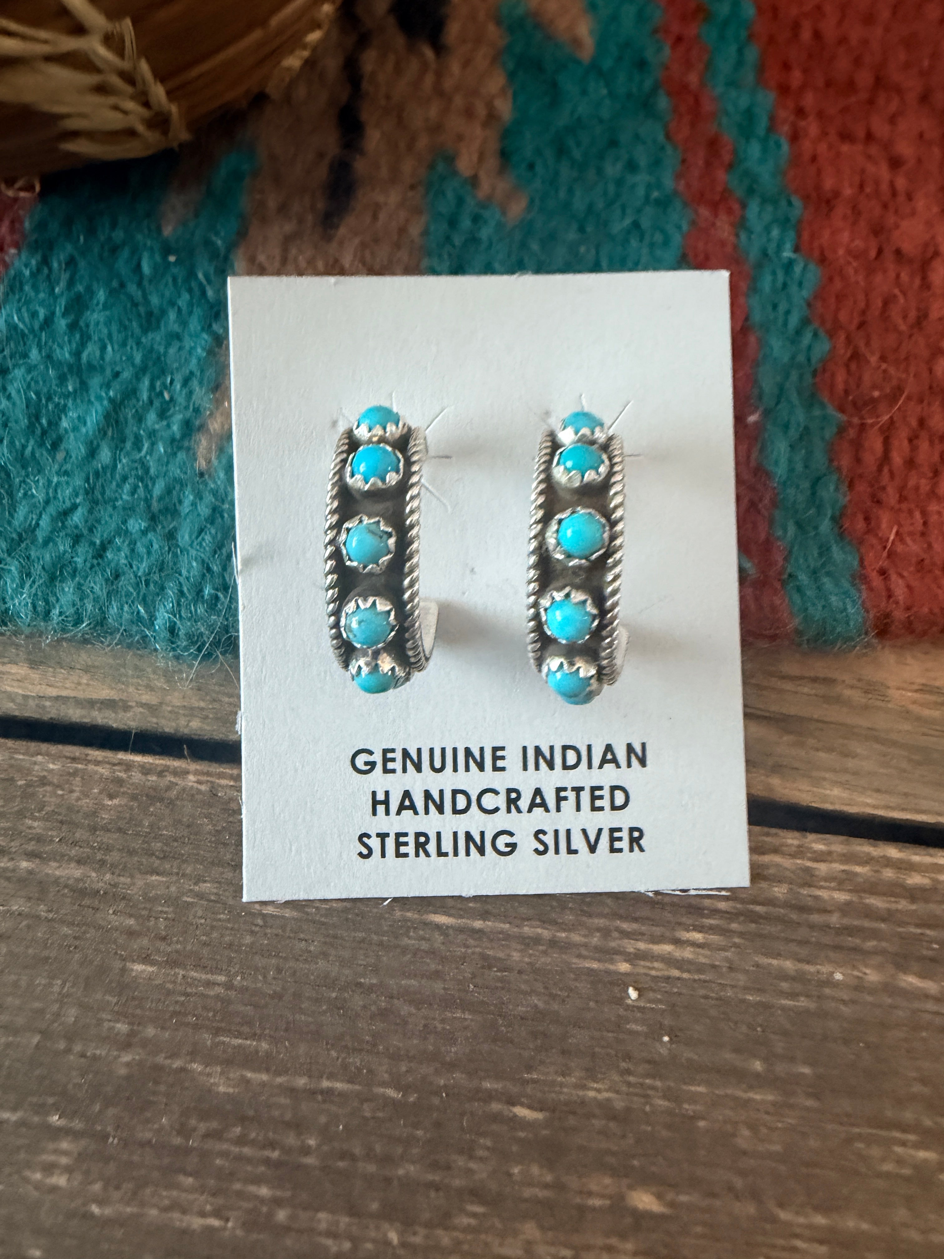 Handcrafted Turquoise & Sterling Silver Snake Eye Hoop Earrings
