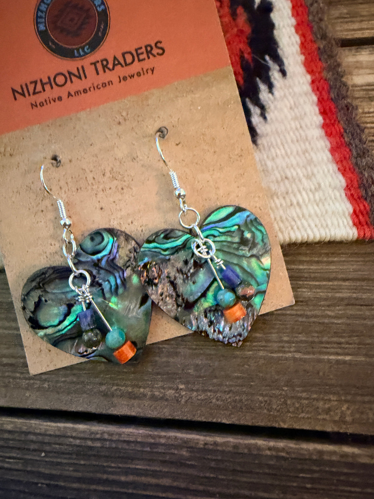 Handcrafted Abalone Slab Heart Dangle Earrings