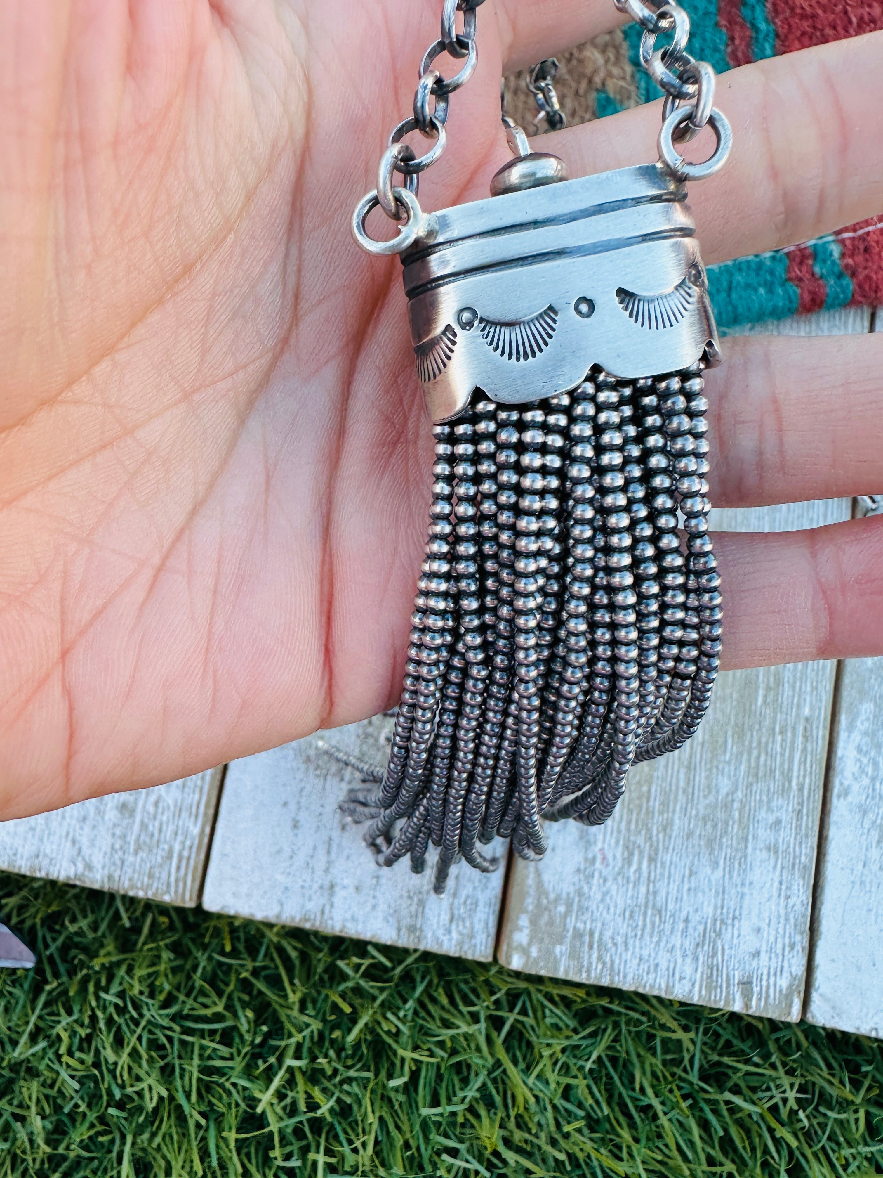 Handcrafted Turquoise & Sterling Silver Tassel Necklace