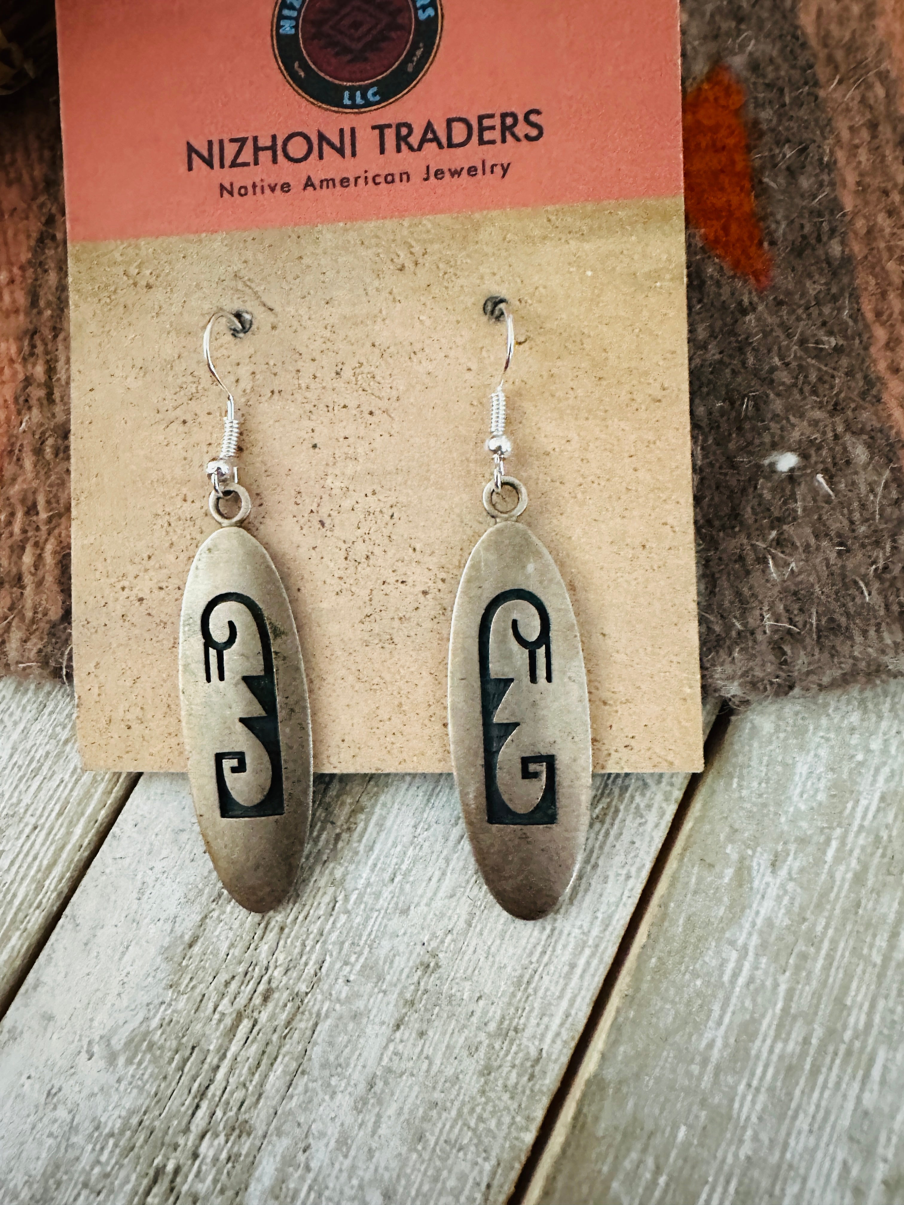 Old Pawn Hopi Overlaid Sterling Silver Dangle Earrings
