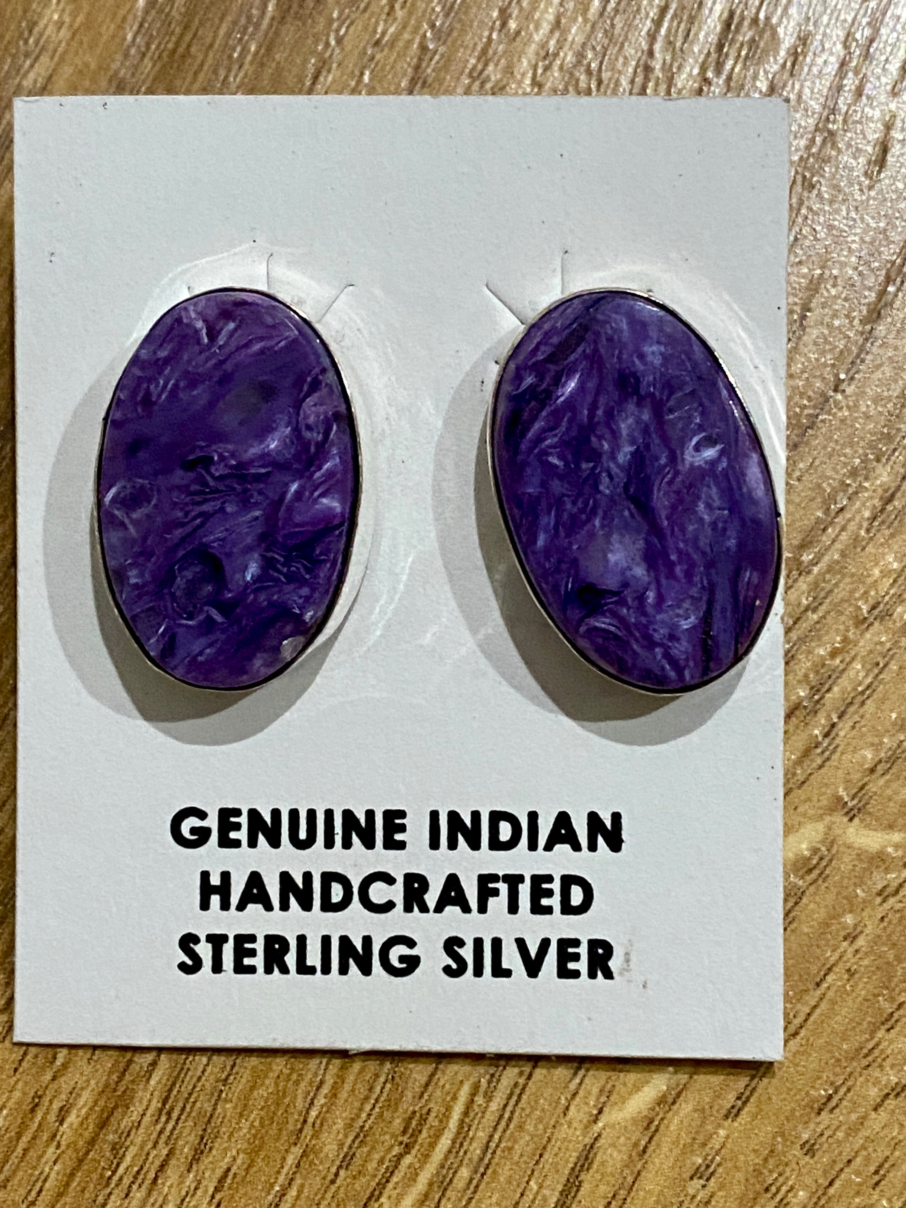 Handcrafted Sterling Silver And Purple Charoite Stud Earrings