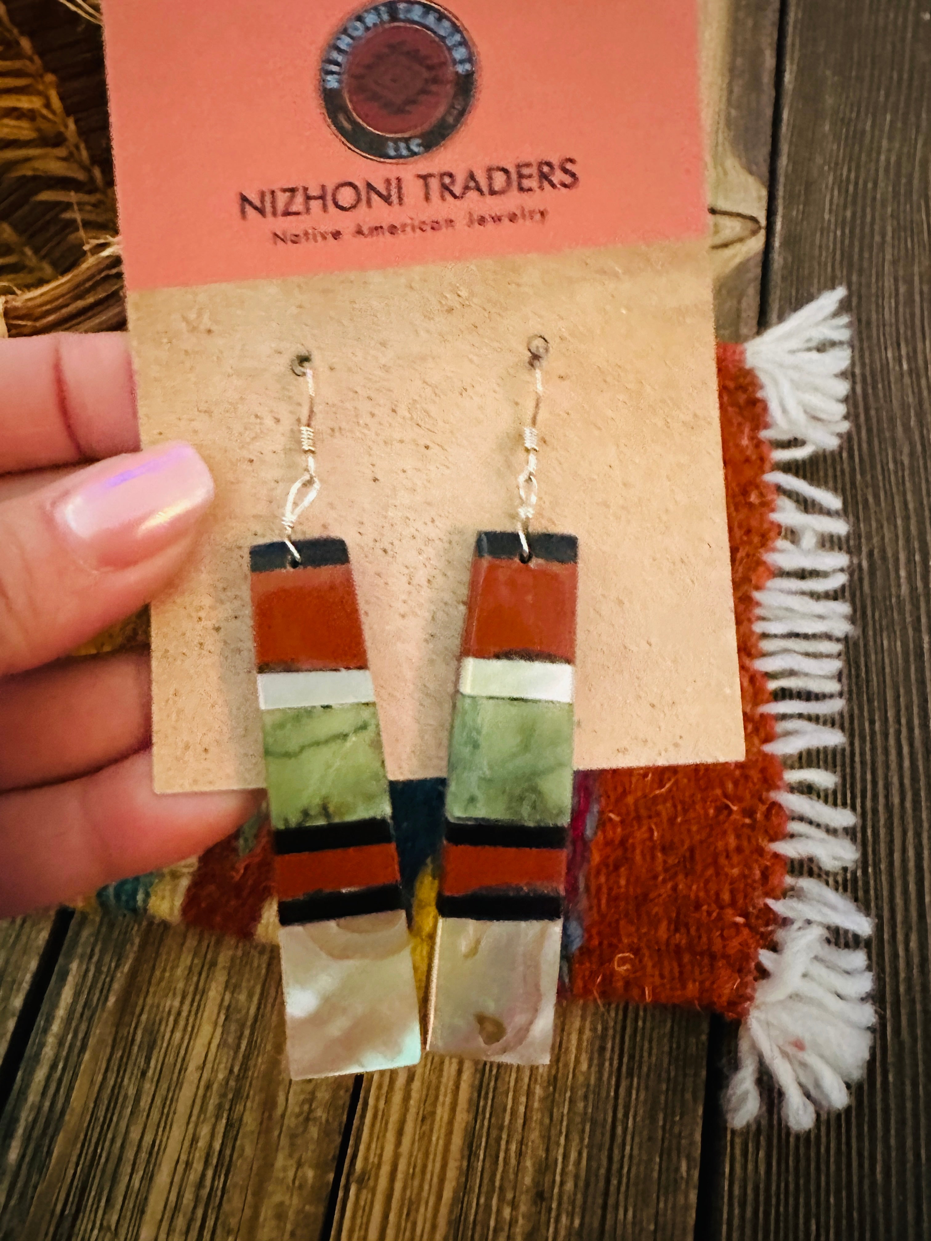 Handcrafted Multi Stone Inlay Slab Dangle Earrings