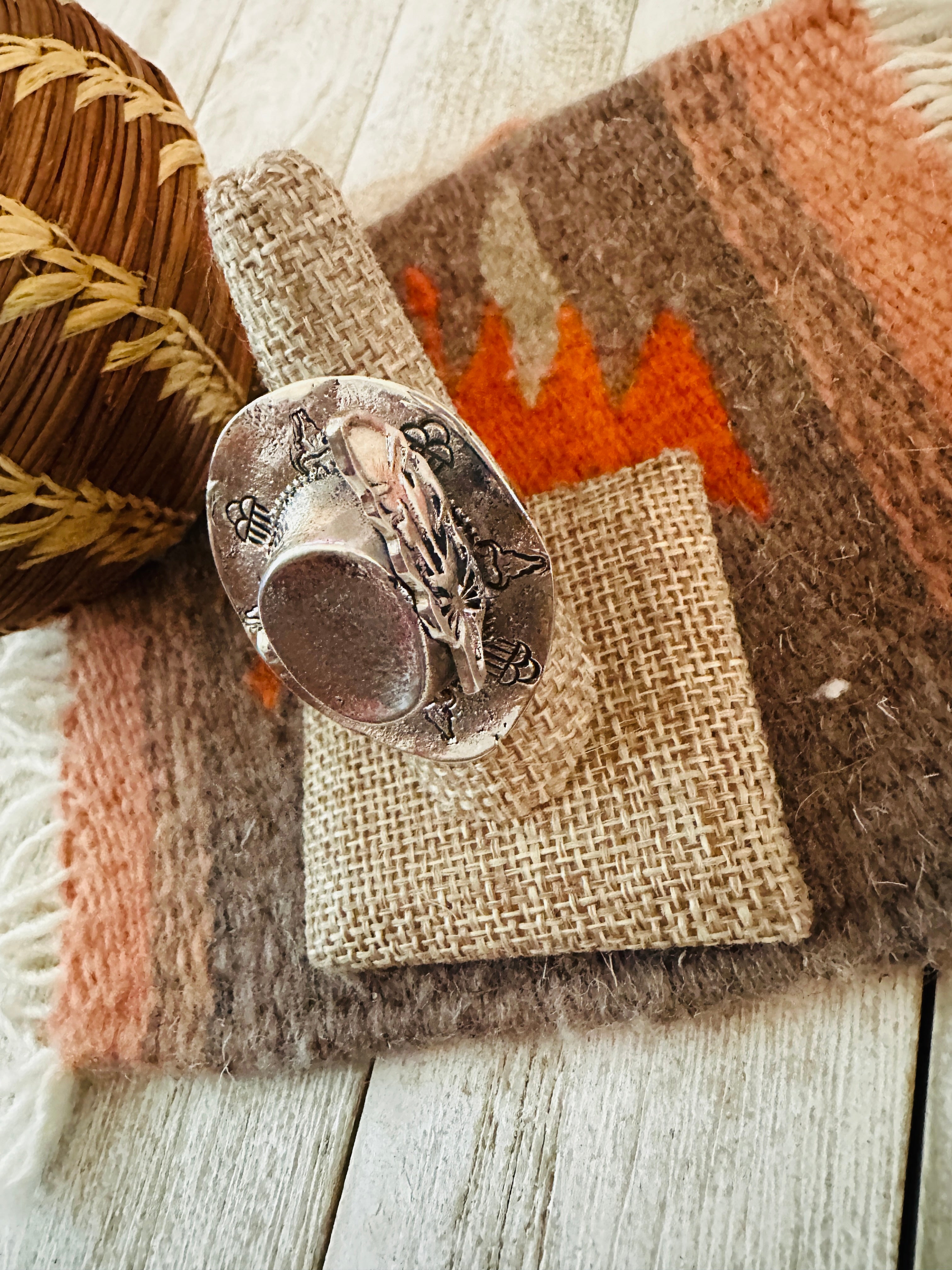 Handcrafted Turquoise and Sterling Silver Cowboy Hat Adjustable Ring