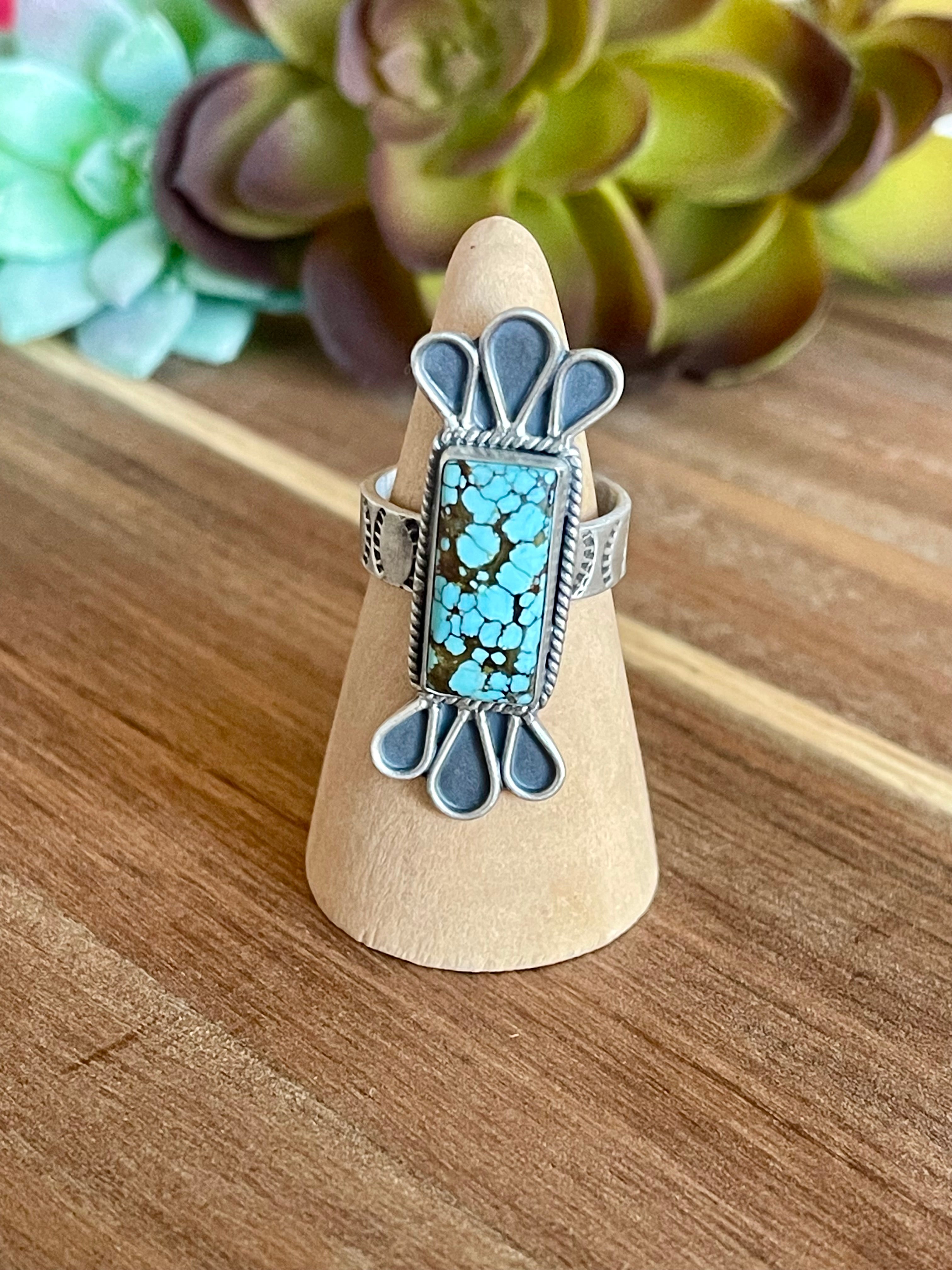 Beautiful Handmade Number 8 Turquoise And Sterling Silver Adjustable Ring