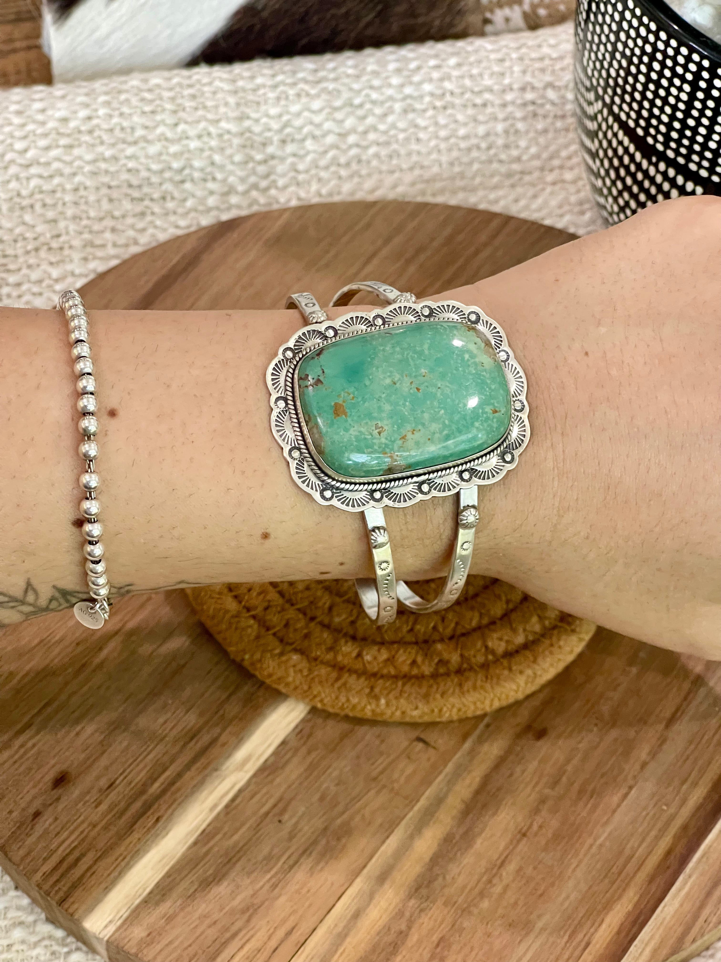 Gorgeous Handmade Sterling Silver & Royston Turquoise Cuff Bracelet