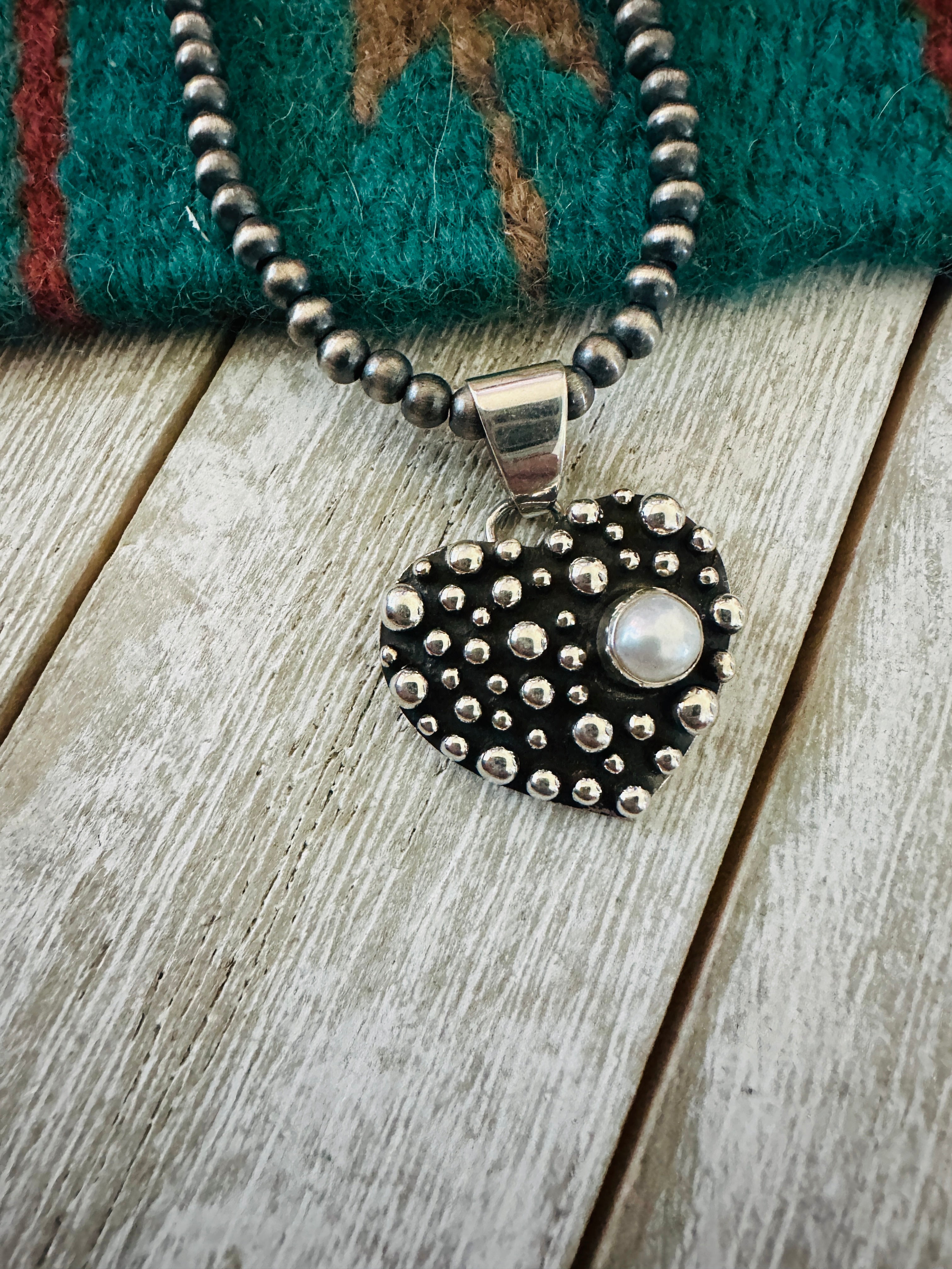 Handcrafted Freshwater Pearl & Sterling Silver Pearl Beaded Heart Necklace