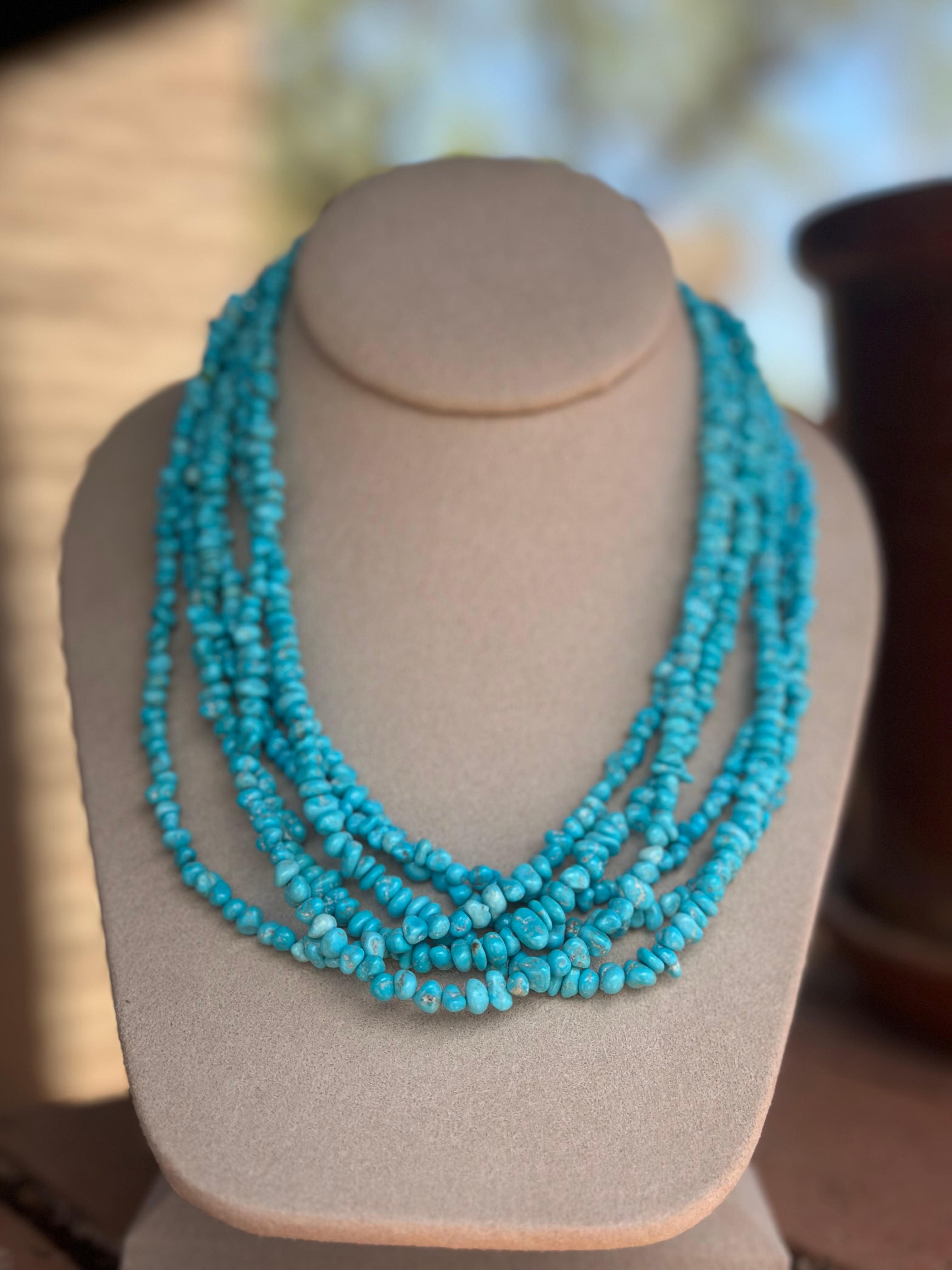 Handcrafted Kingman Turquoise Beaded Necklace 18 inch