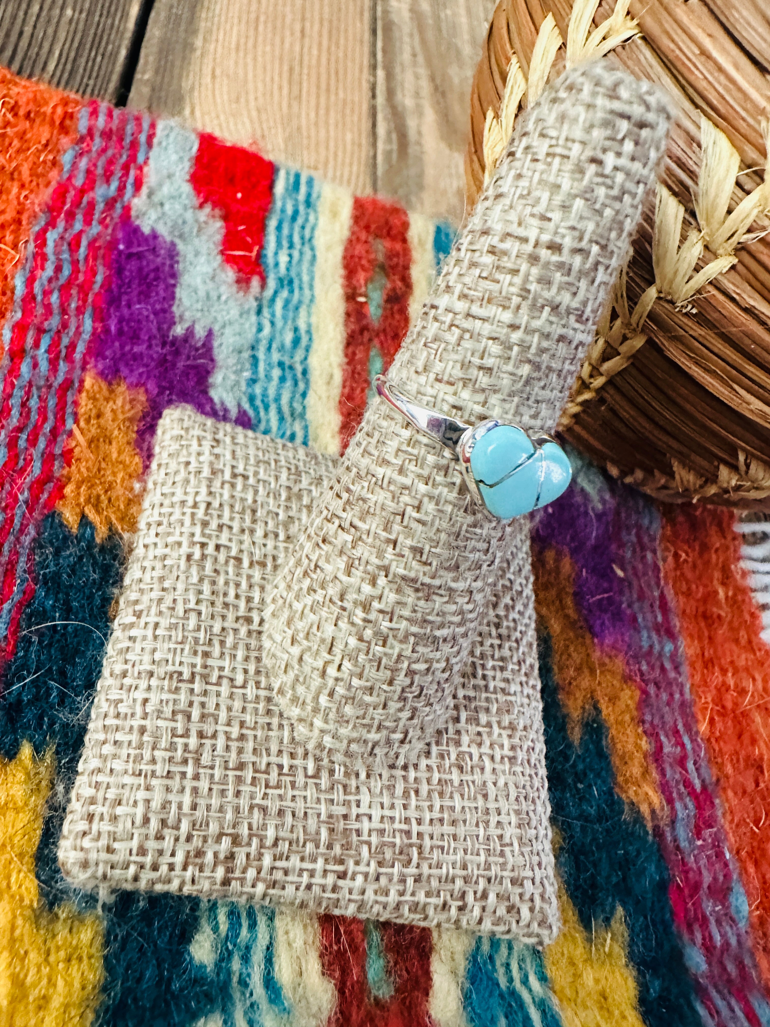 Handcrafted Turquoise & Sterling Silver Inlay Heart Ring Size 7.25