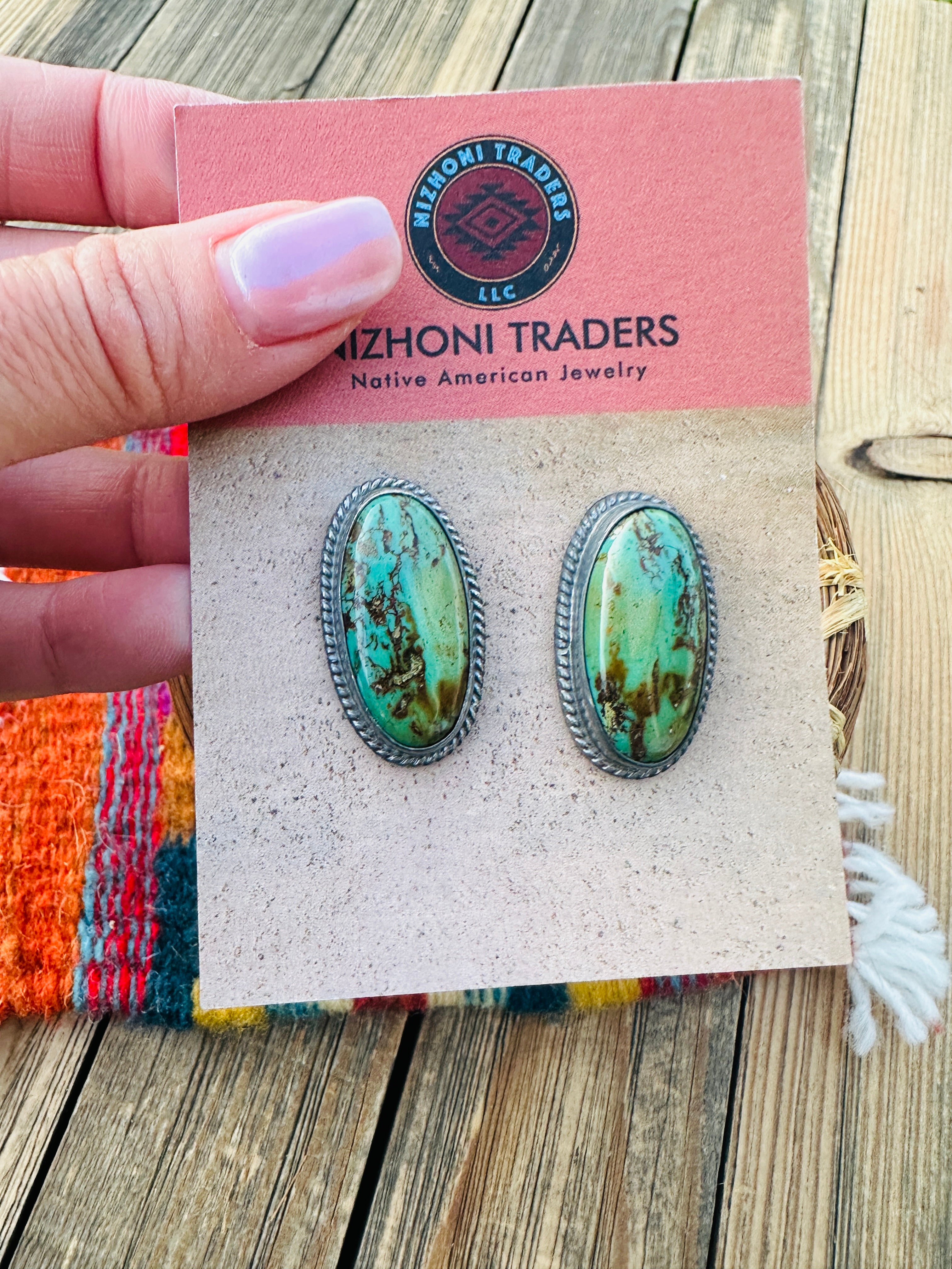 Handcrafted Sterling Silver & Royston Turquoise Post Earrings