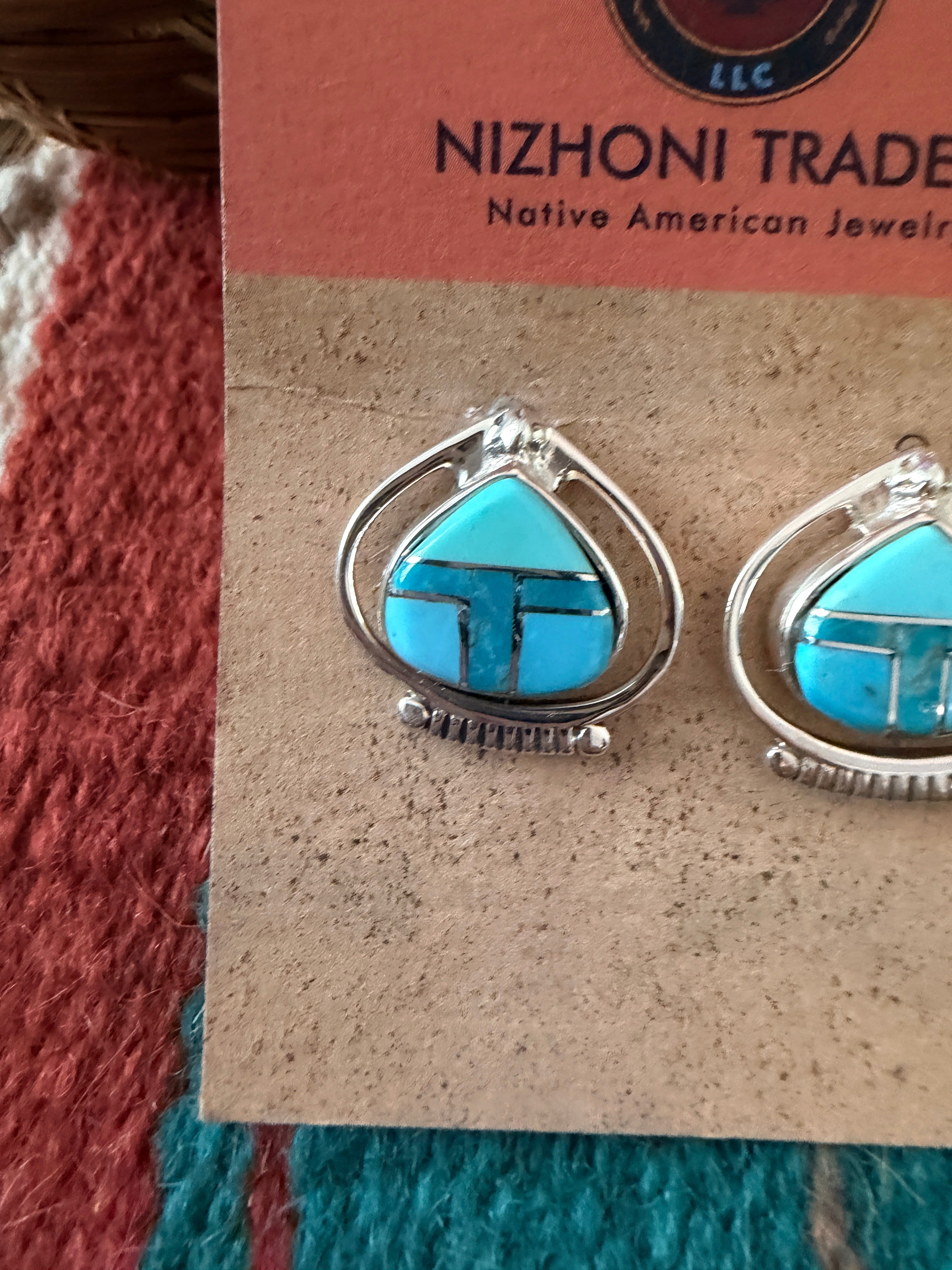 Handcrafted Turquoise & Sterling Silver Inlay Post Earrings