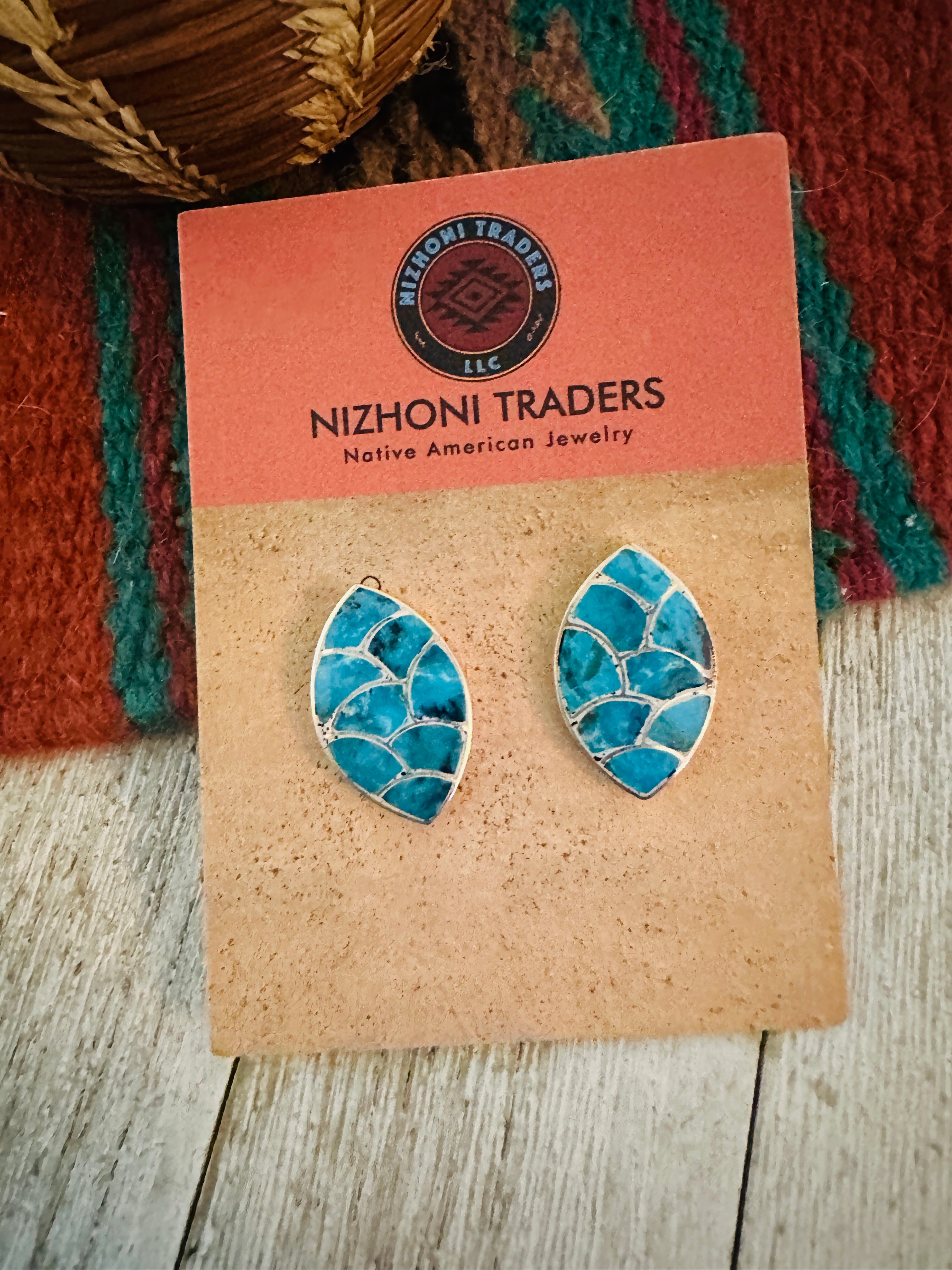 Handcrafted Turquoise & Sterling Silver Inlay Post Earrings
