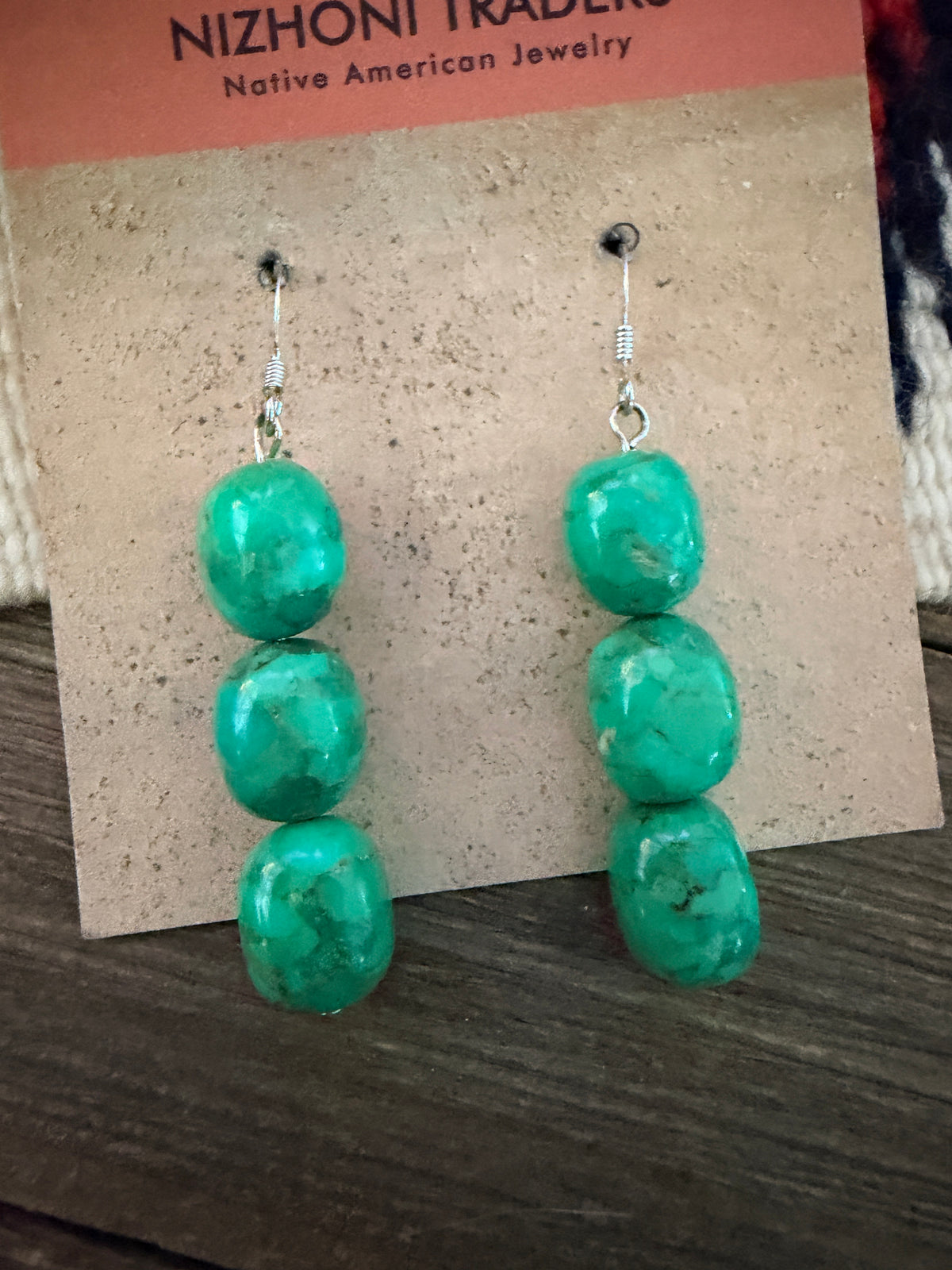 Handmade Green Kingman Turquoise Beaded Dangle Earrings