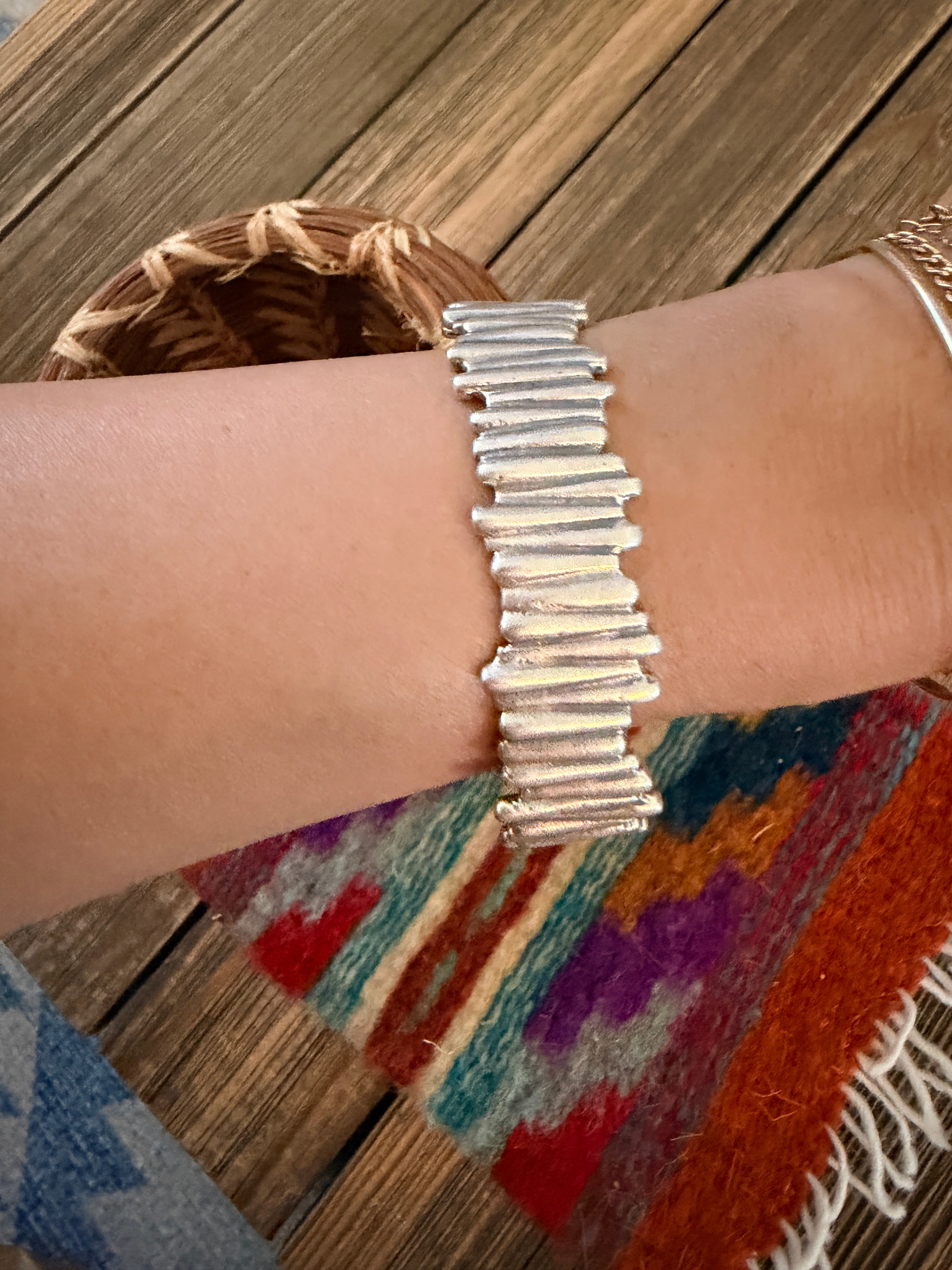 Handcrafted Ribbed Sterling Silver Cuff Bracelet