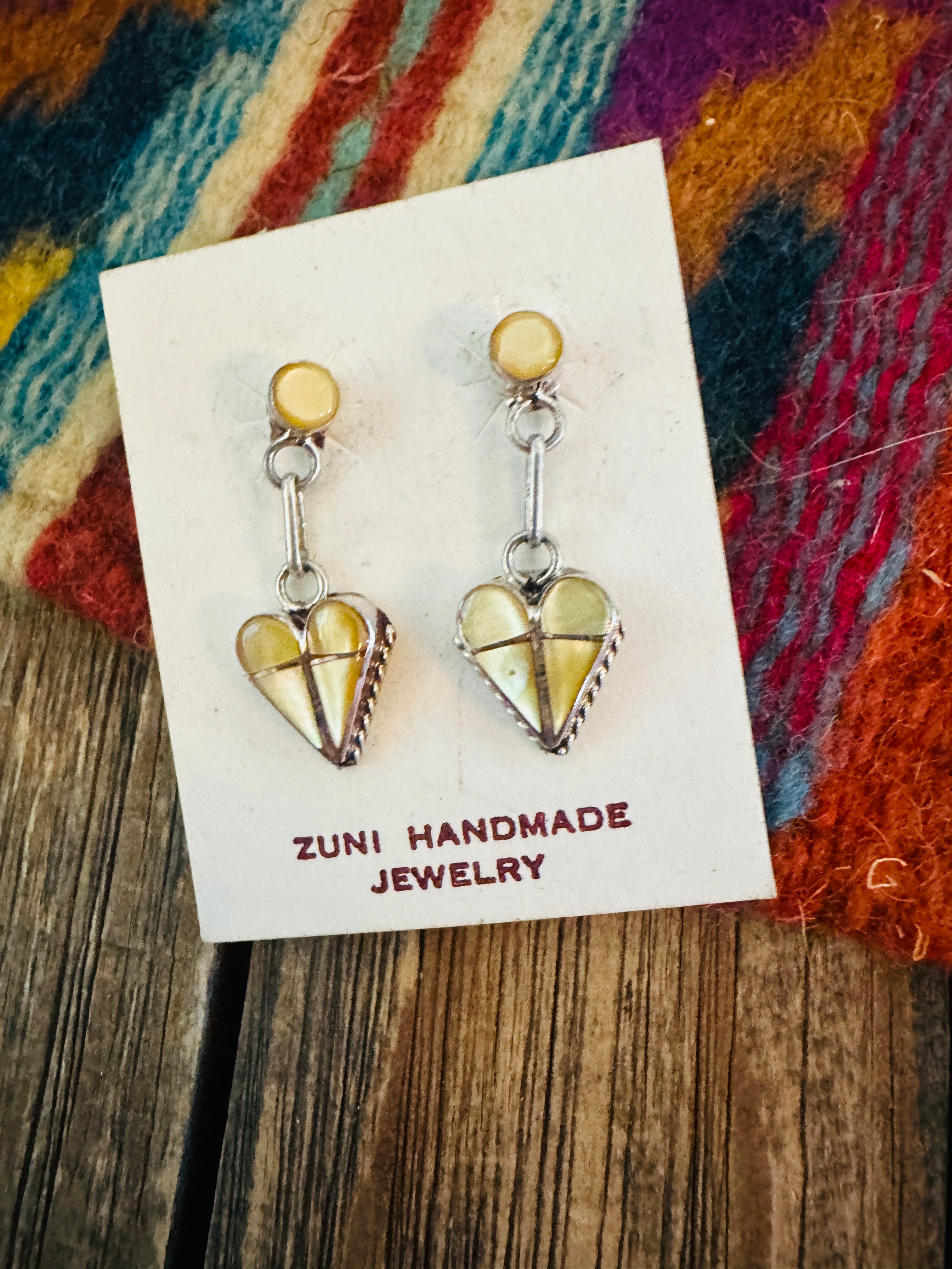 Handcrafted Mother of Pearl & Sterling Silver Heart Dangle Earrings